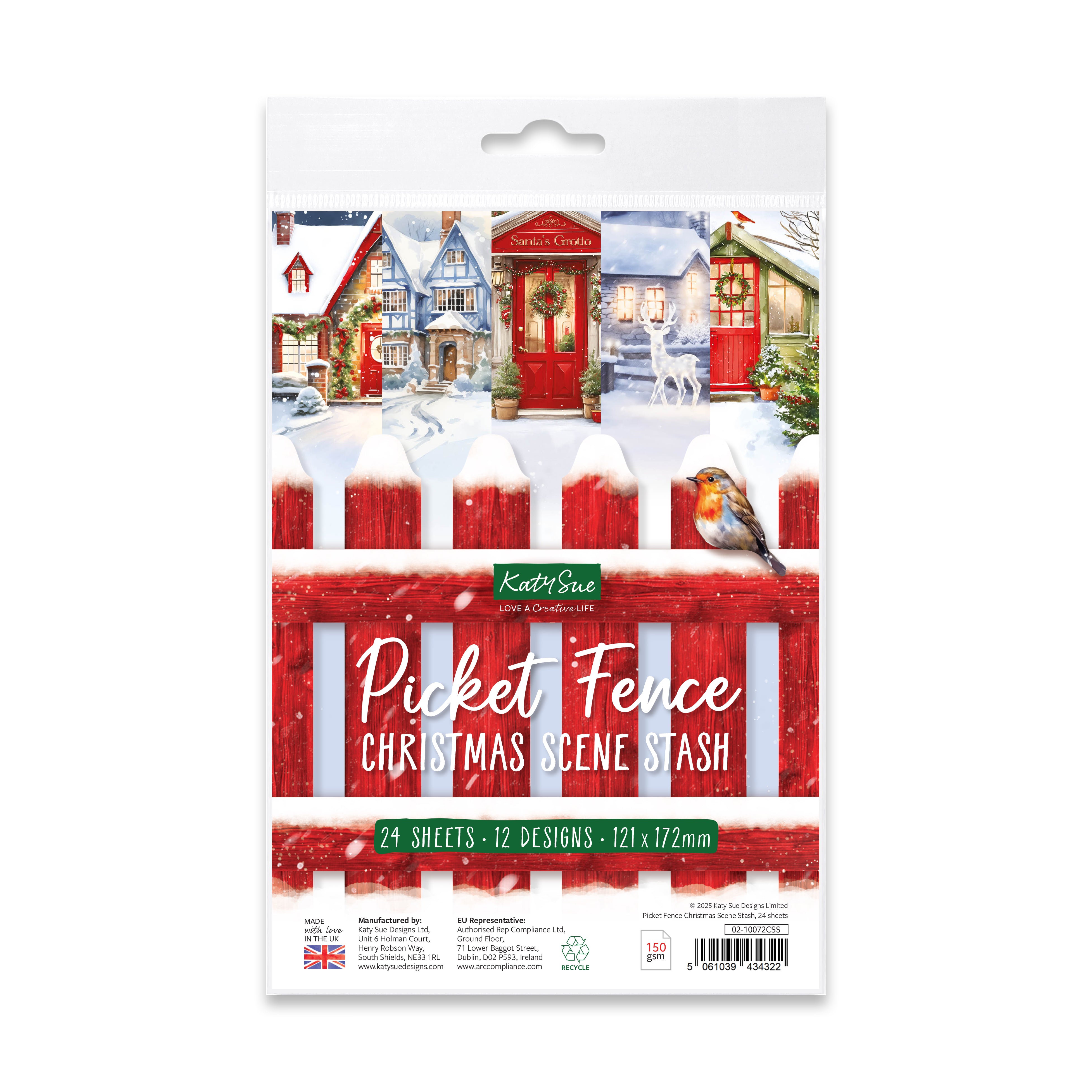 Katy Sue Picket Fence Christmas Scene Stash, 24 sheets