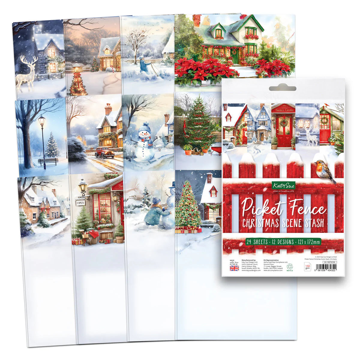 Katy Sue Picket Fence Christmas Scene Stash, 24 sheets