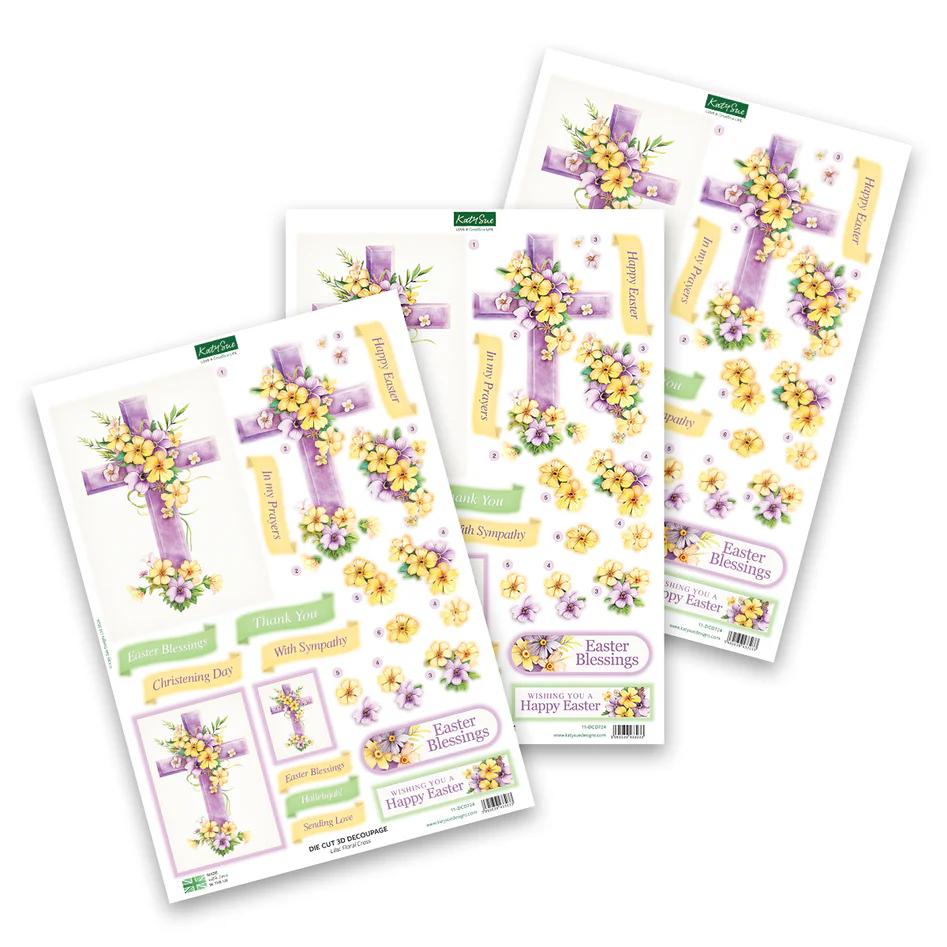 Die Cut Decoupage – Lilac Floral Cross (pack of 3)
