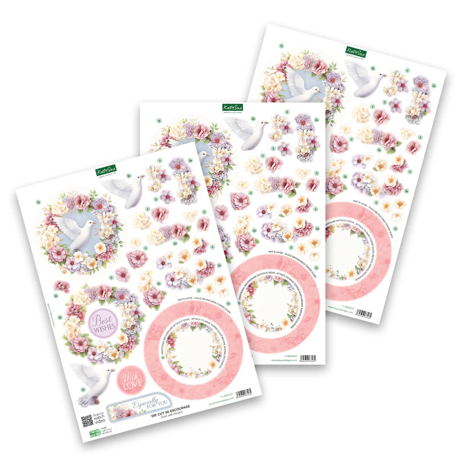Die Cut Decoupage – Dove with Flowers (pack of 3)