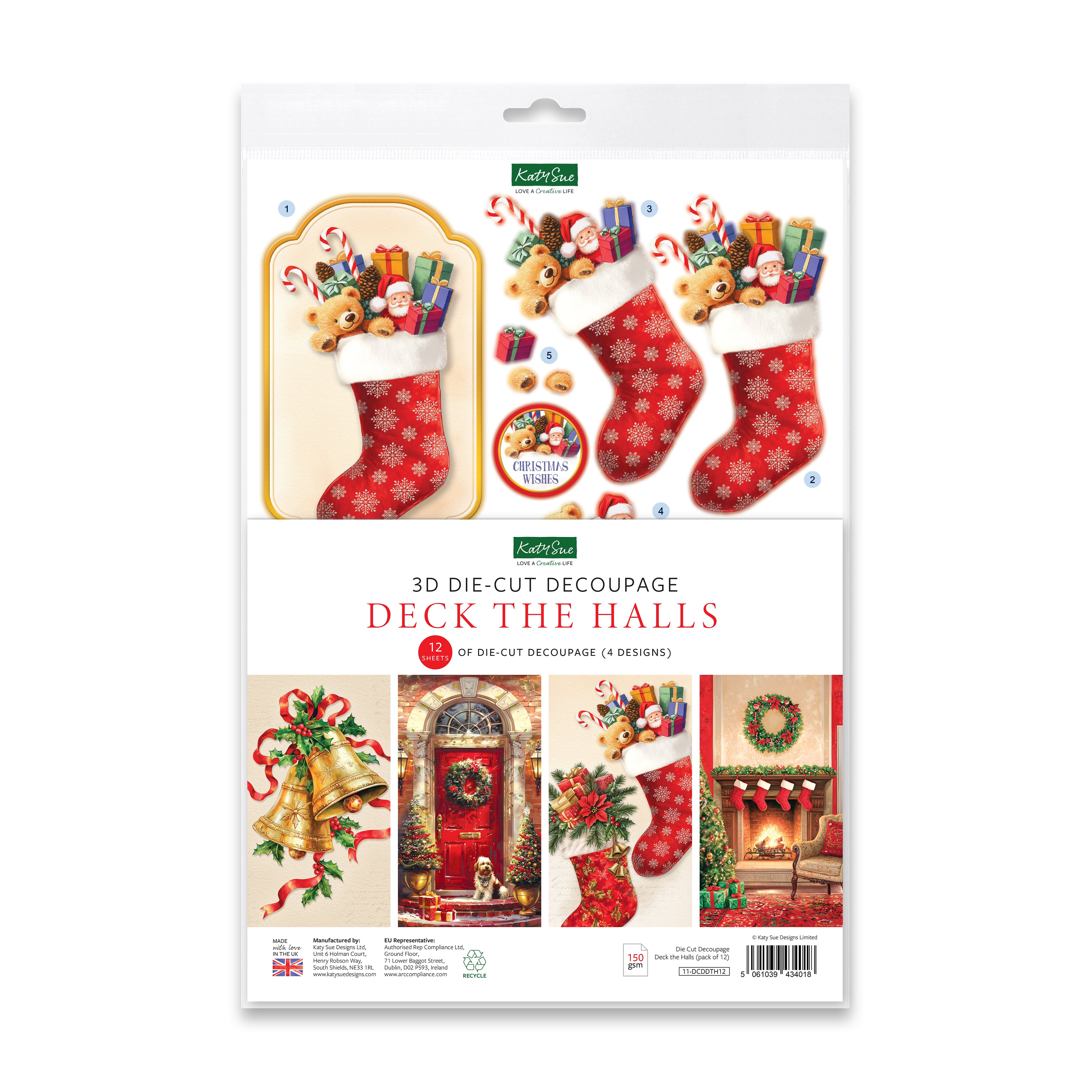 Katy Sue Designs Die Cut Decoupage – Deck the Halls (pack of 12)