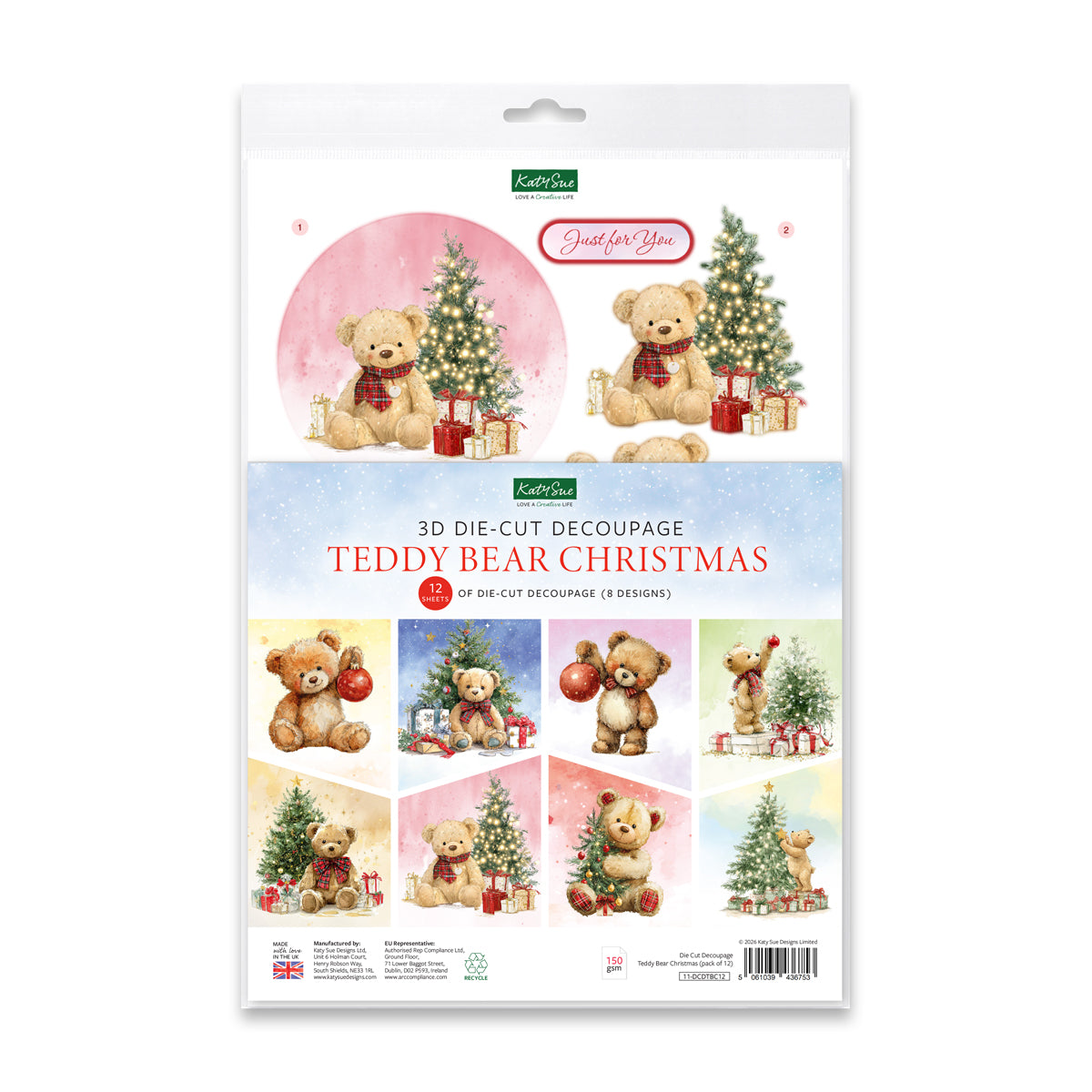 Die Cut Decoupage – Teddy Bear Christmas (pack of 12)