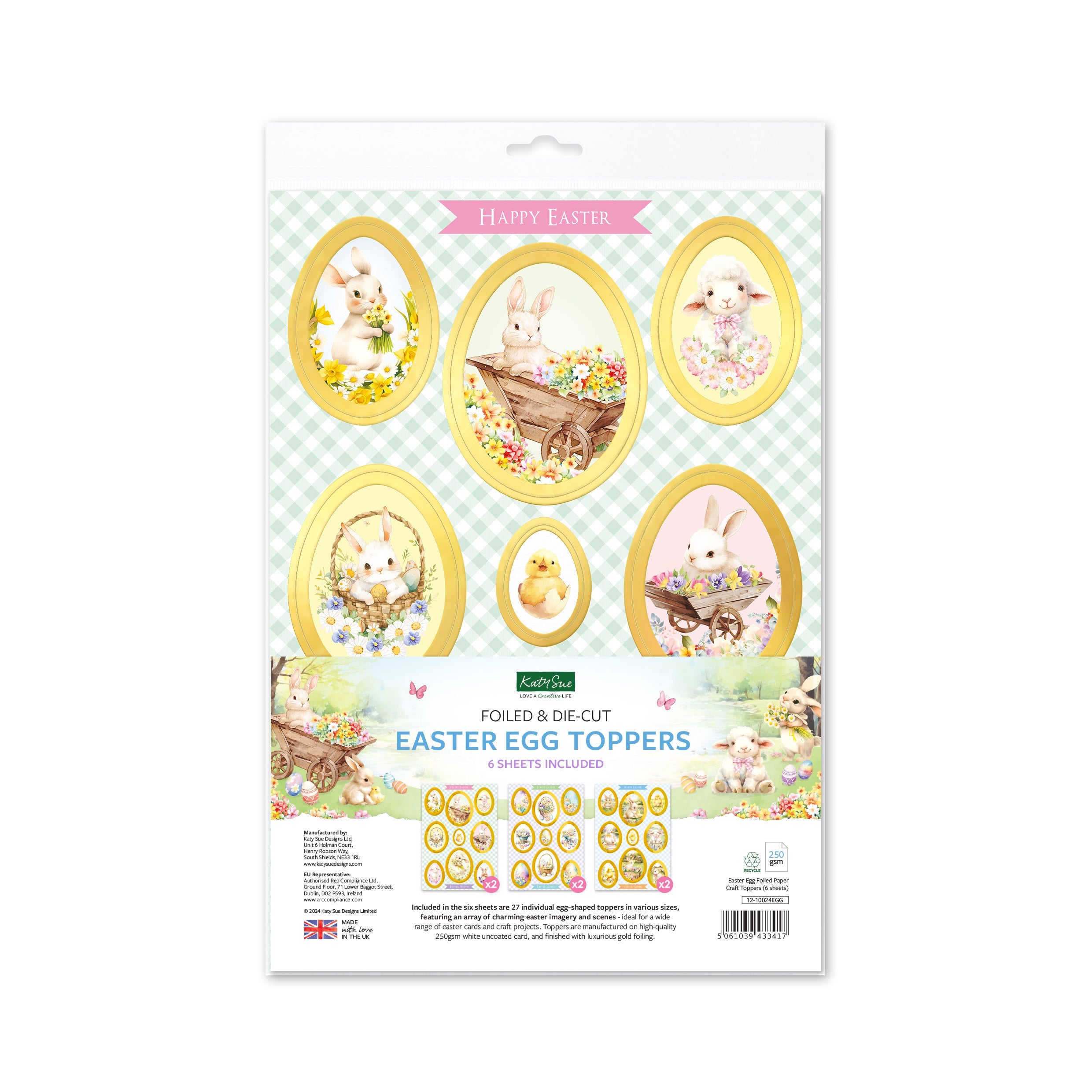 Easter Egg Foiled Paper Craft Toppers, 6 sheets