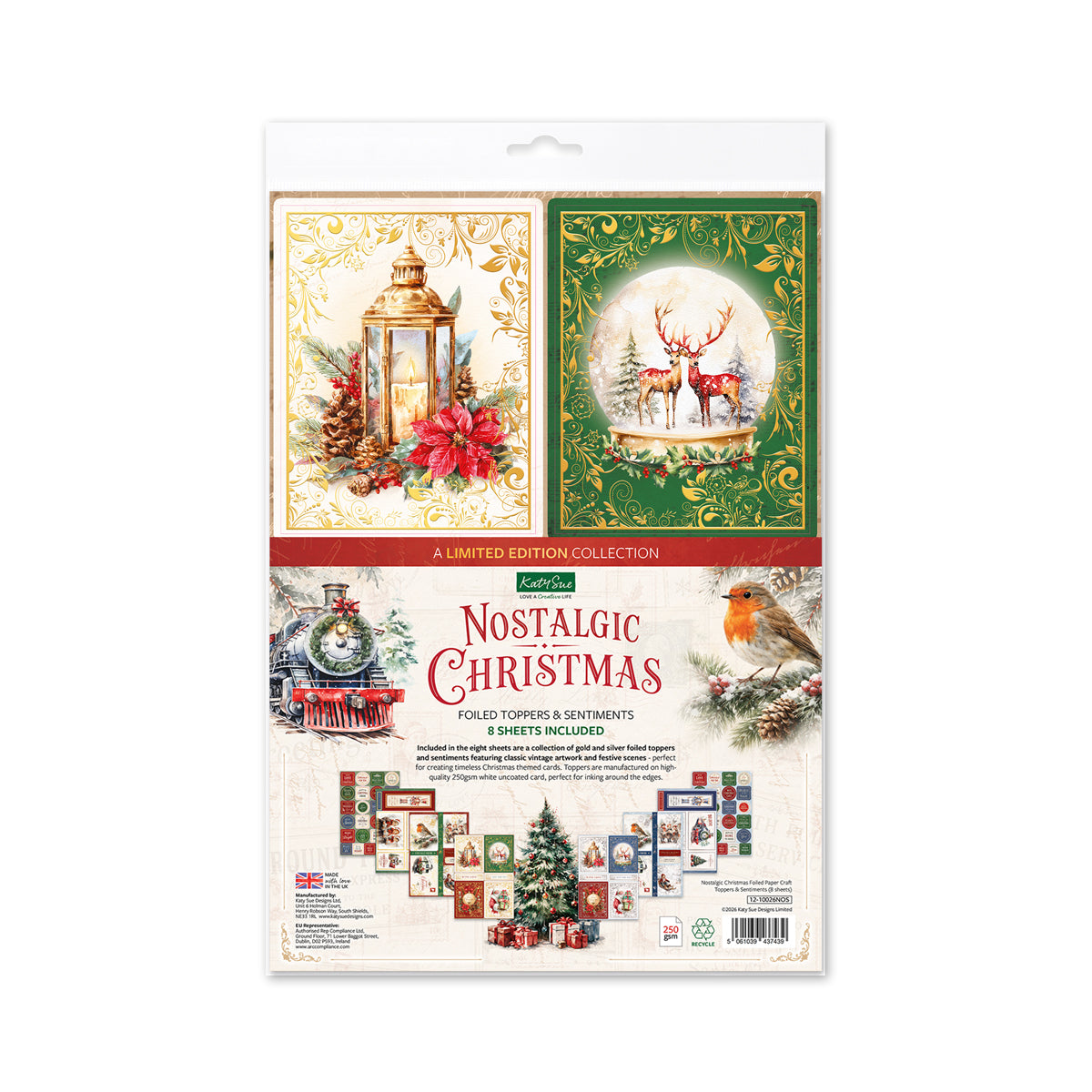 Nostalgic Christmas Foiled Paper Craft Toppers & Sentiments, 8 sheets
