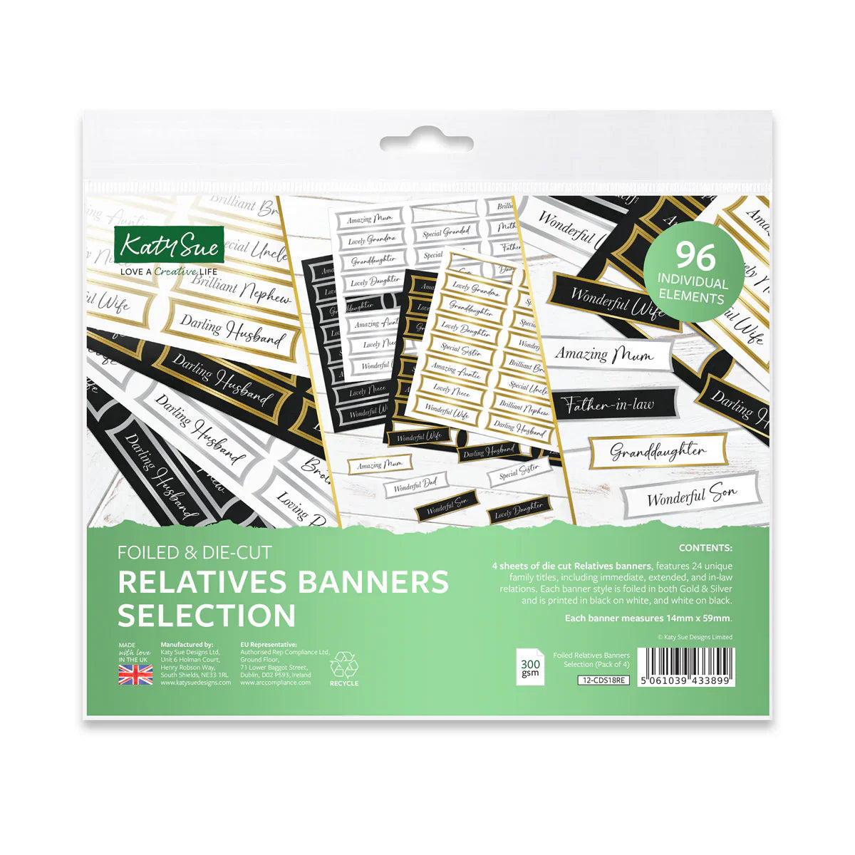 Foiled Relatives Banners Selection, 96 Sentiments