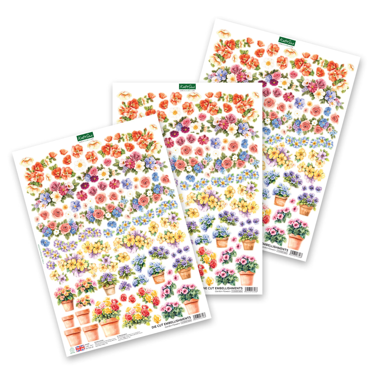 Garden Flowers Die Cut Embellishments, 3 sheets