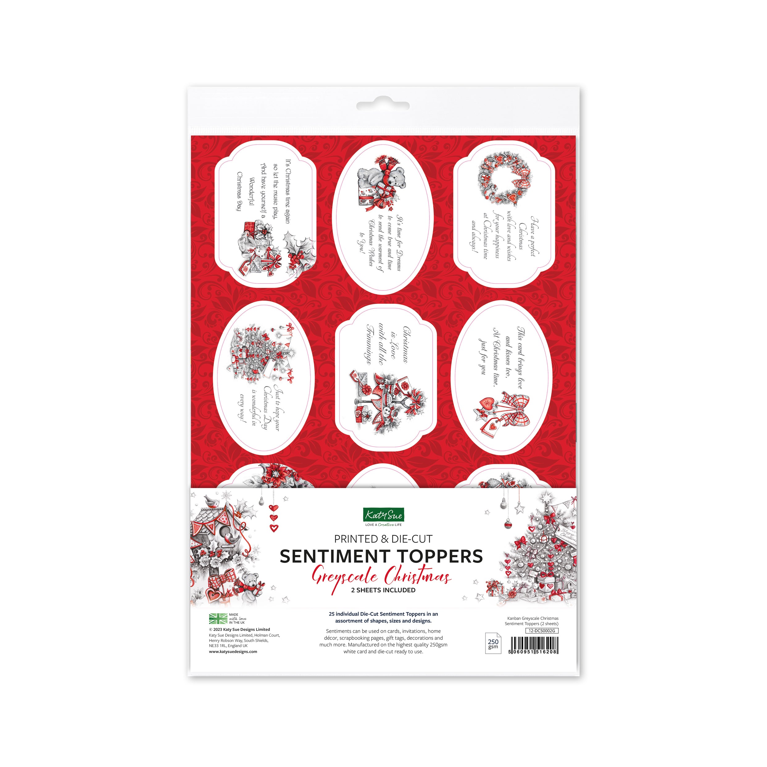 Greyscale Christmas Sentiment Toppers, 2 sheets