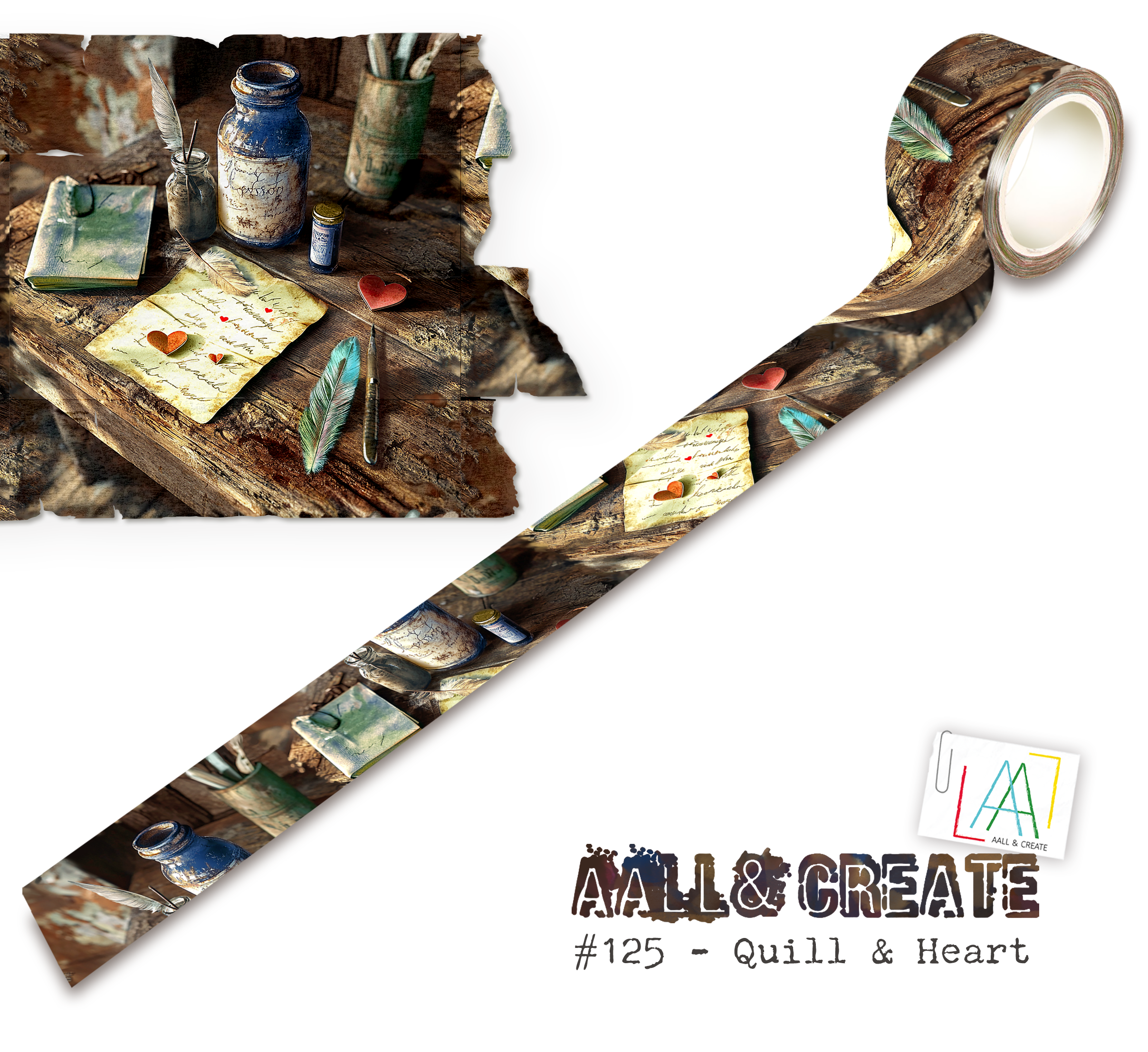 AALL and Create - Washi Tape 25mm x 10m - Quill & Heart (Layer-It-Up!)
