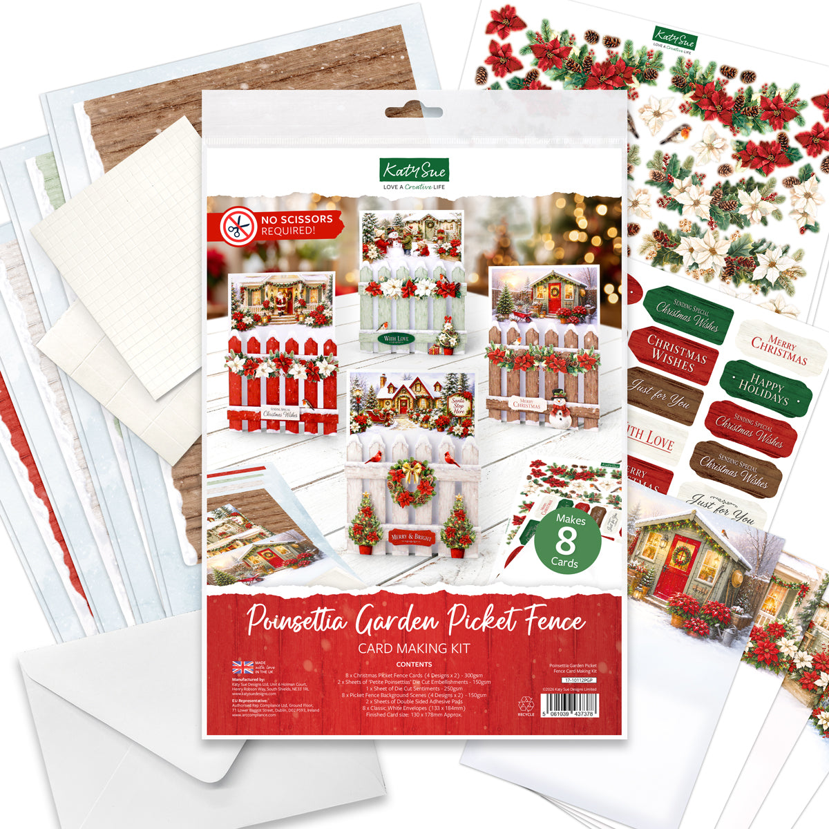 Poinsettia Garden Picket Fence, Card Making Kit
