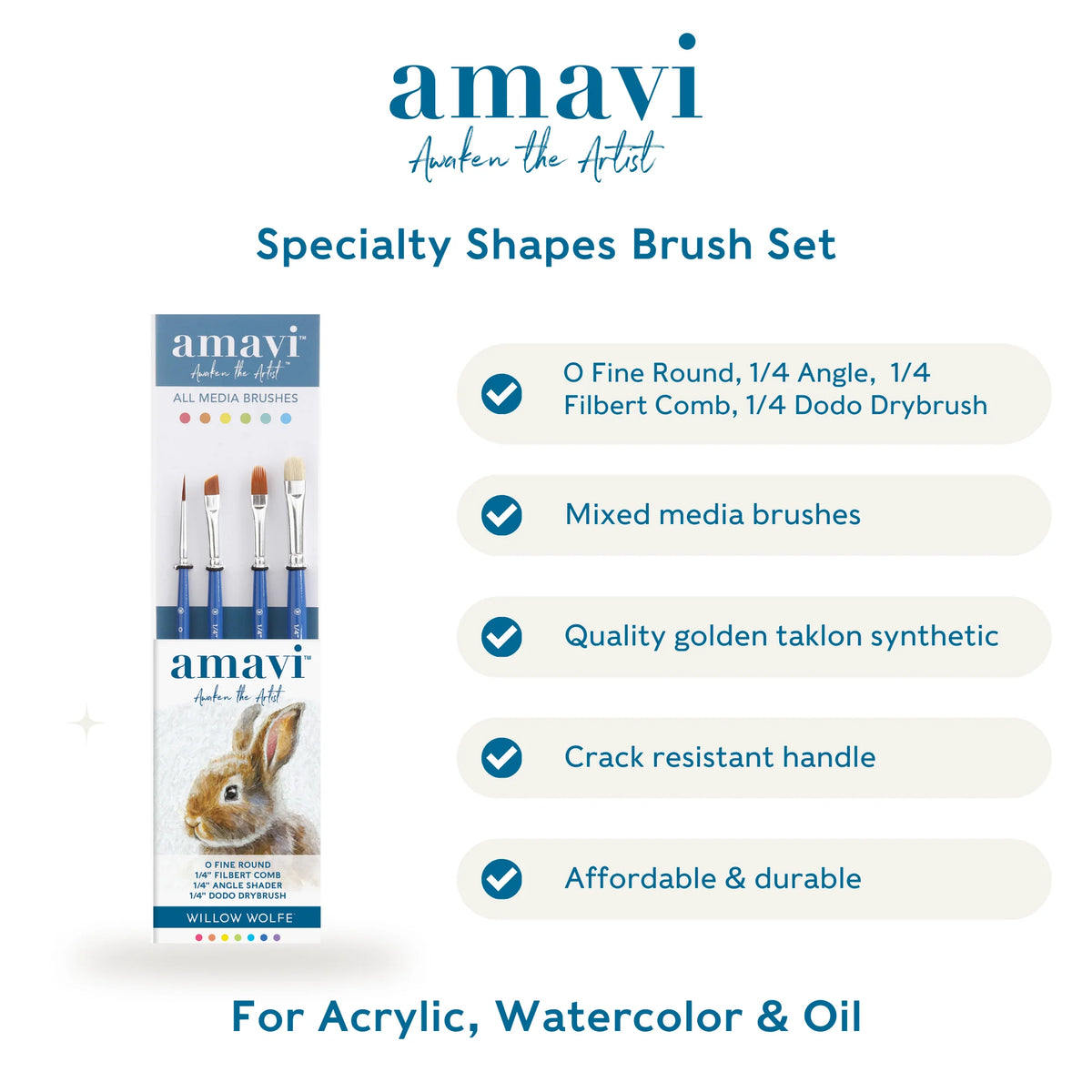 Willow Wolfe - Amavi® Mixed Media Golden Taklon Brushes Set #4