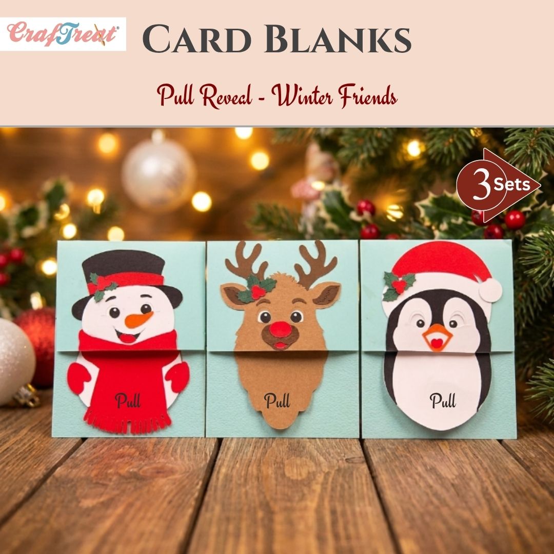 CrafTreat Card Blank - Pull Reveal Winter Friends 3 pcs