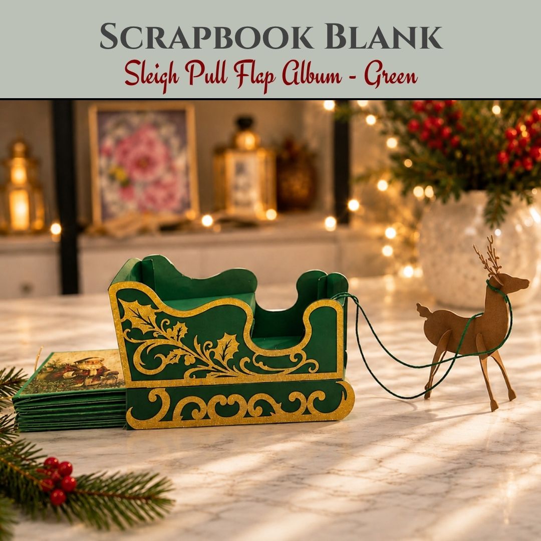 CrafTreat Scrapbook Blank - Sleigh Pull Flap Album - Green