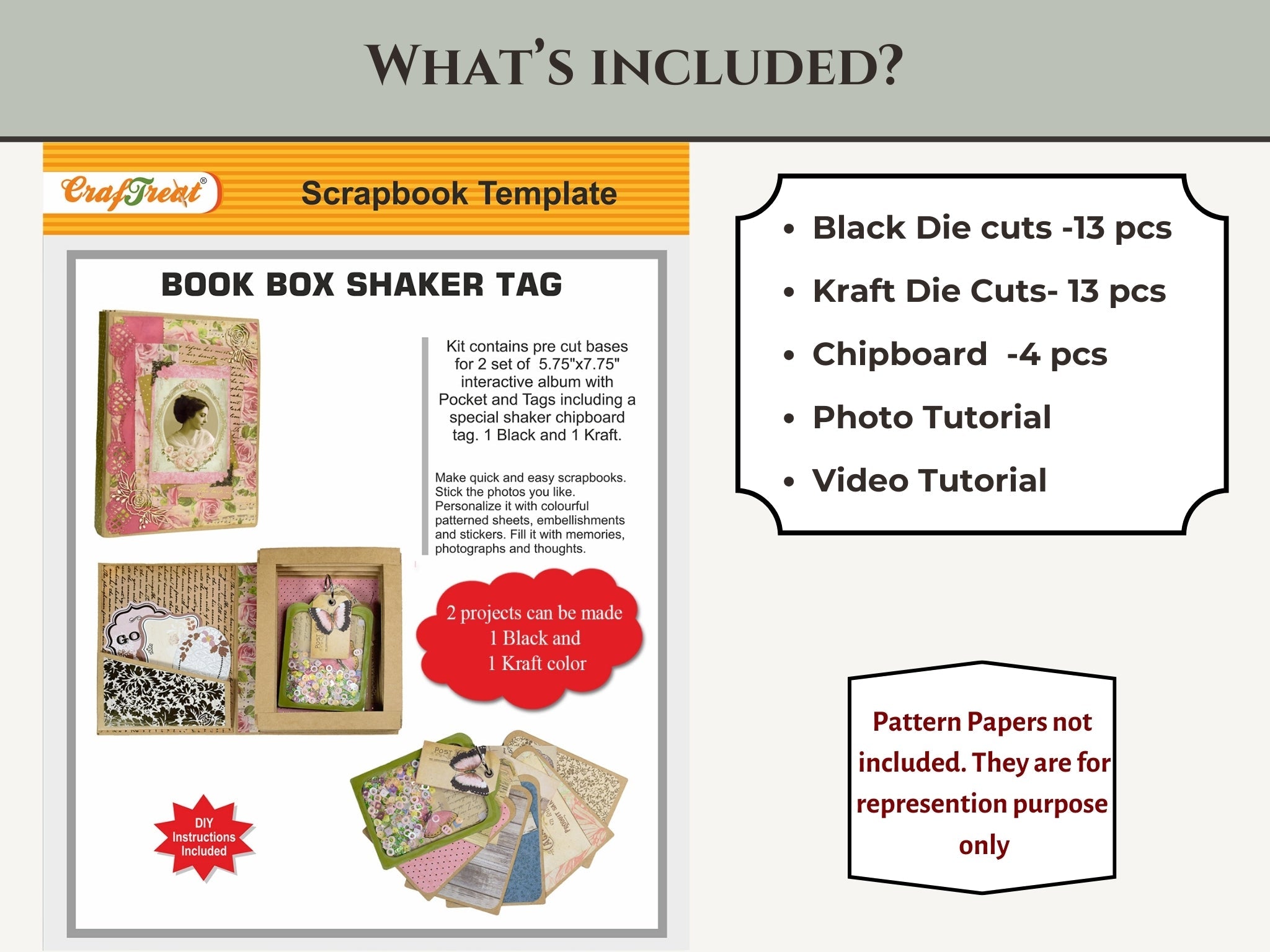 CrafTreat Scrapbook Blanks - Book Box Shaker Tag - Black & Kraft Color