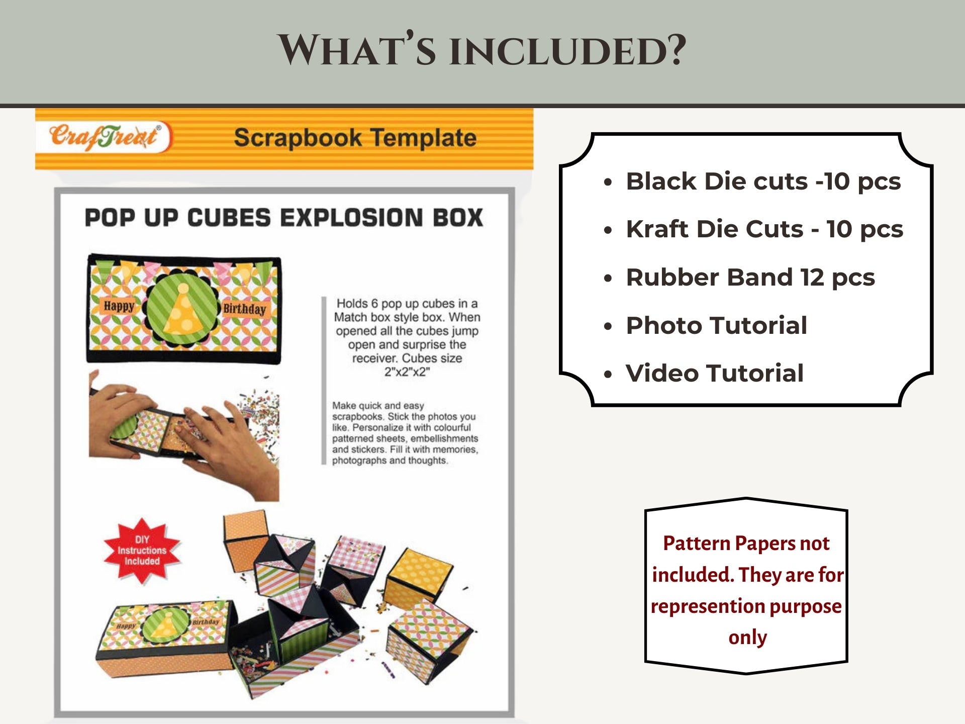 CrafTreat Scrapbook Blanks - Pop Up Cubes Explosion Box - Black & Kraft Color