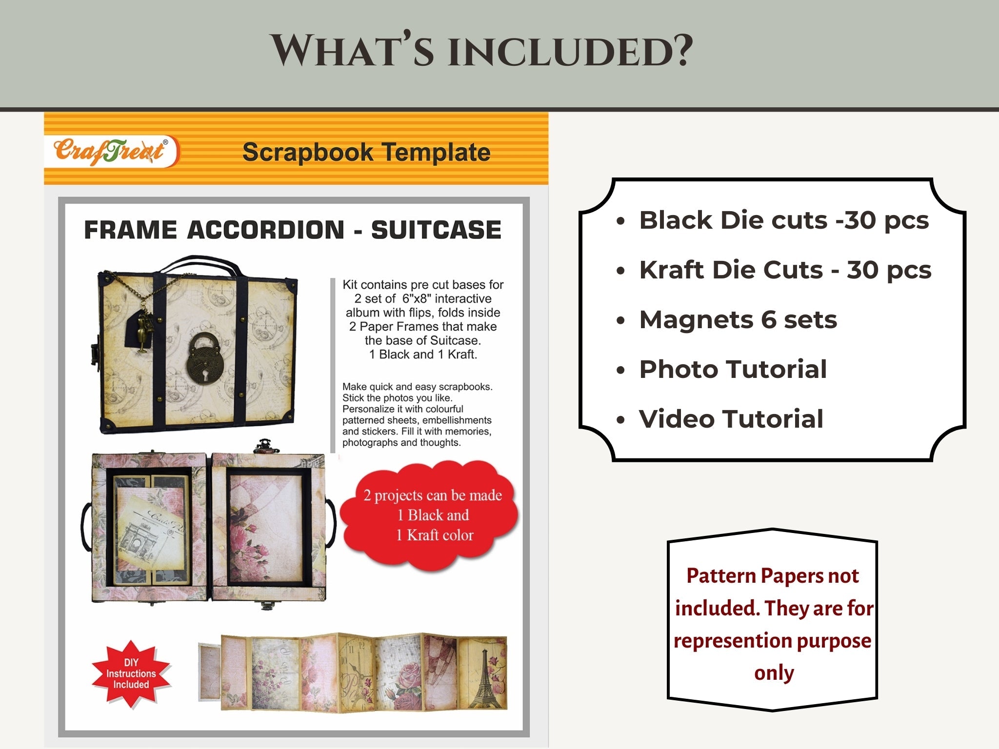 CrafTreat Scrapbook Blanks - Frame Accordion Suitcase - Black & Kraft Color