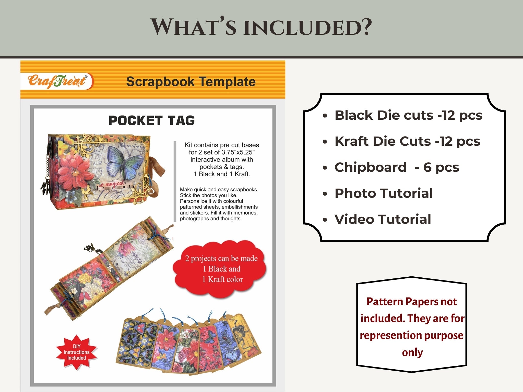 CrafTreat Scrapbook Blanks - Pocket Tag - Black & Kraft Color