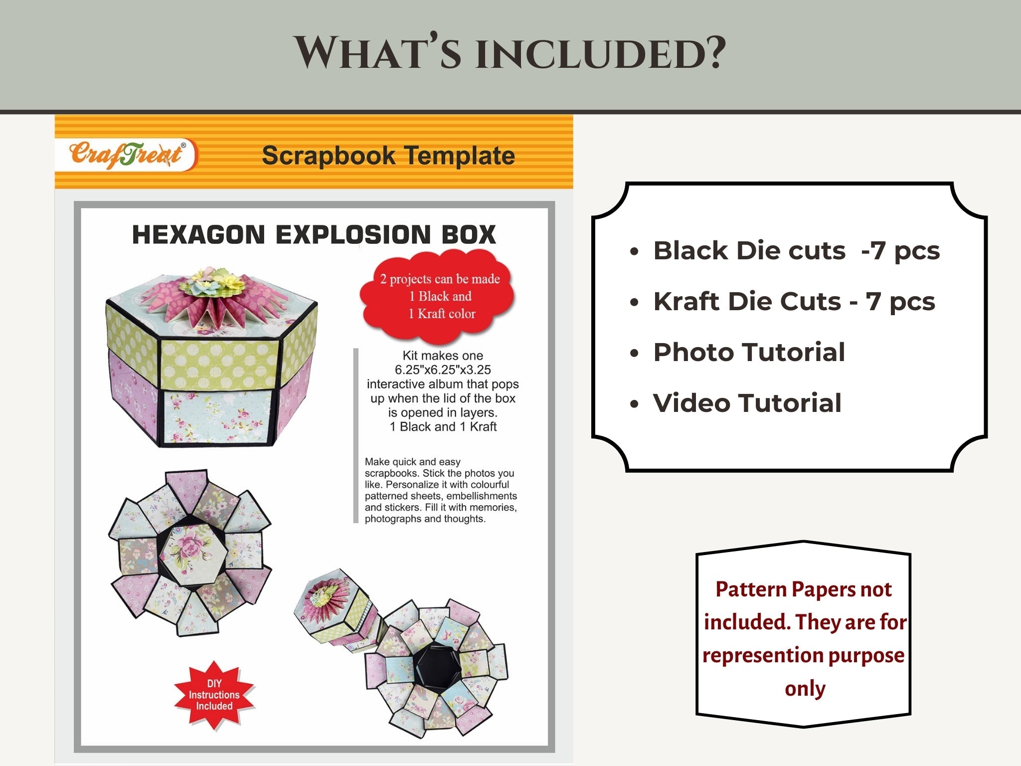CrafTreat Scrapbook Blanks - Hexagon Explosion Box - Black & Kraft Color