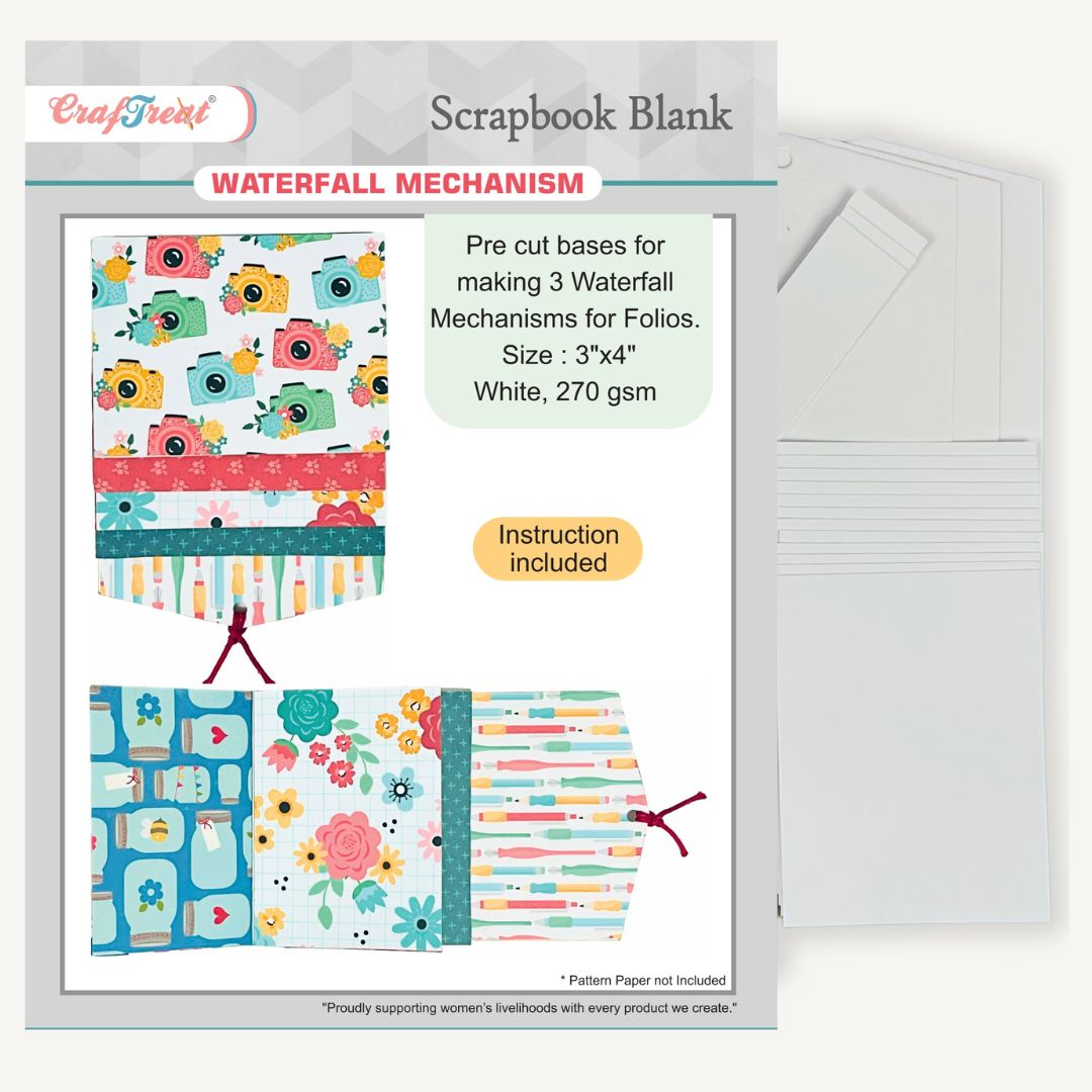 CrafTreat Scrapbook Blank Precut Base - Waterfall Mechanism White - 3"x4"