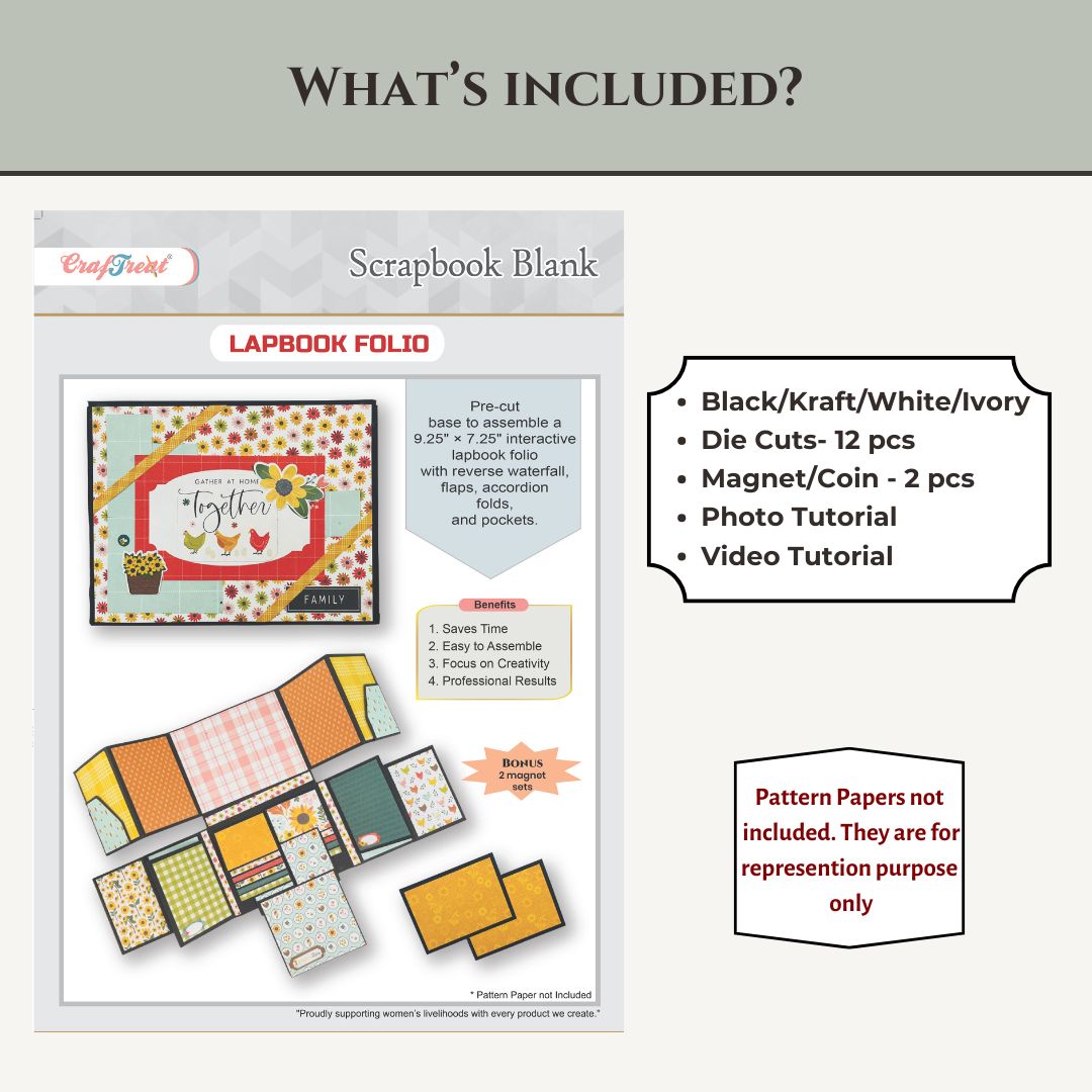 CrafTreat Scrapbook Blank Precut Album Base - LapBook Folio - Black