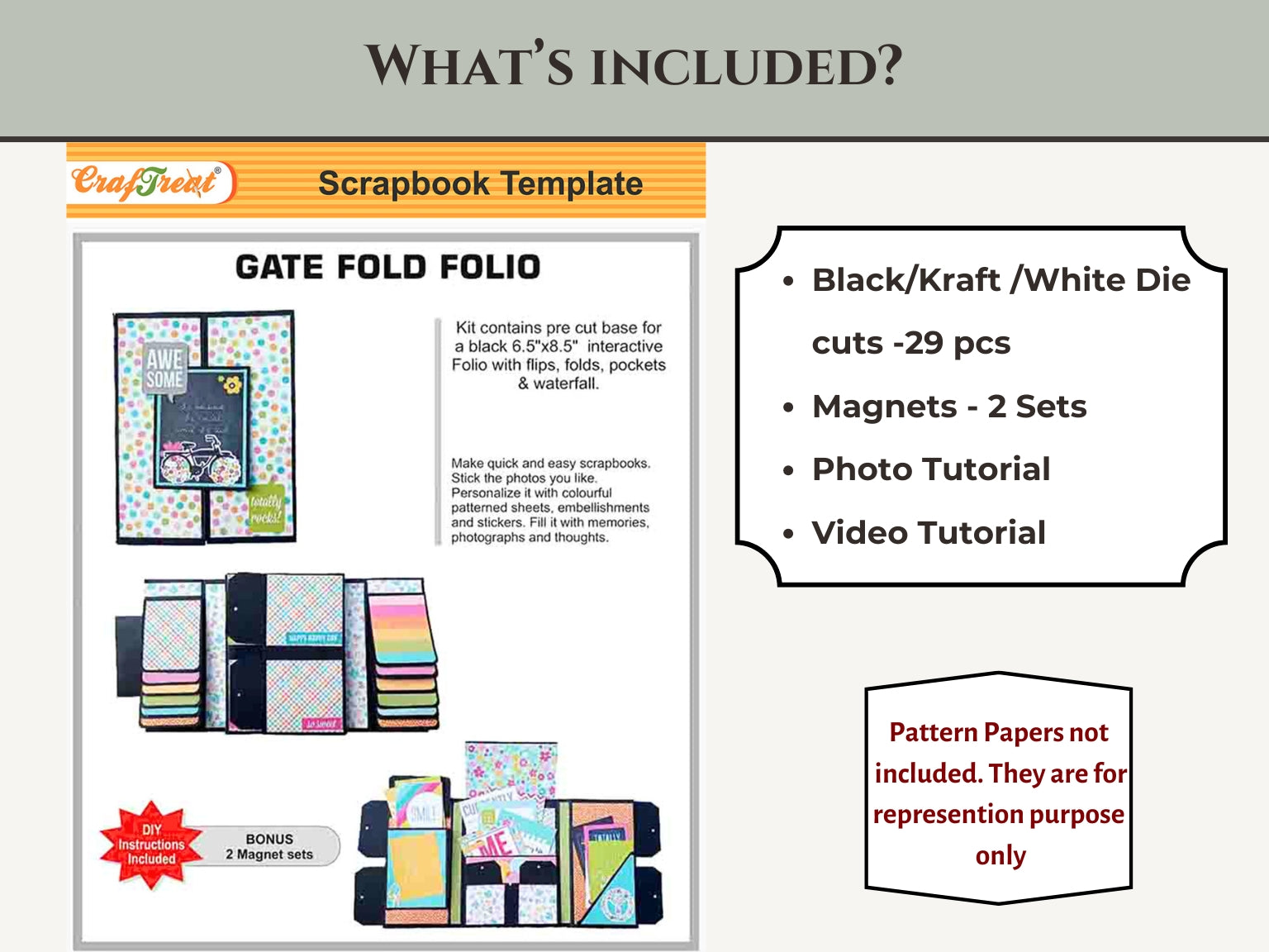 CrafTreat Scrapbook Blank Precut Album Base - Gate Fold Folio - White