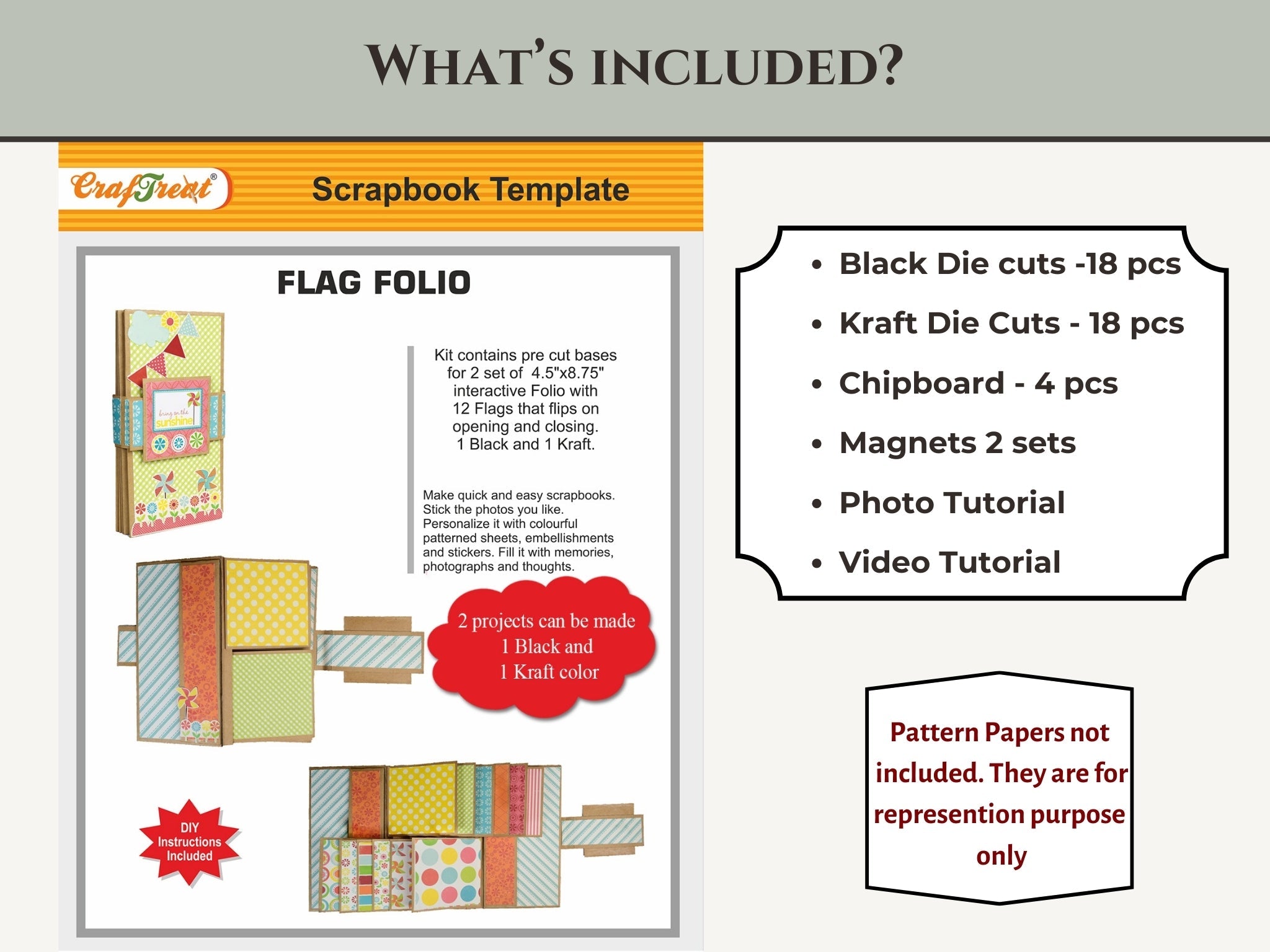 CrafTreat Scrapbook Blanks - Flag Folio - Black & Kraft Color