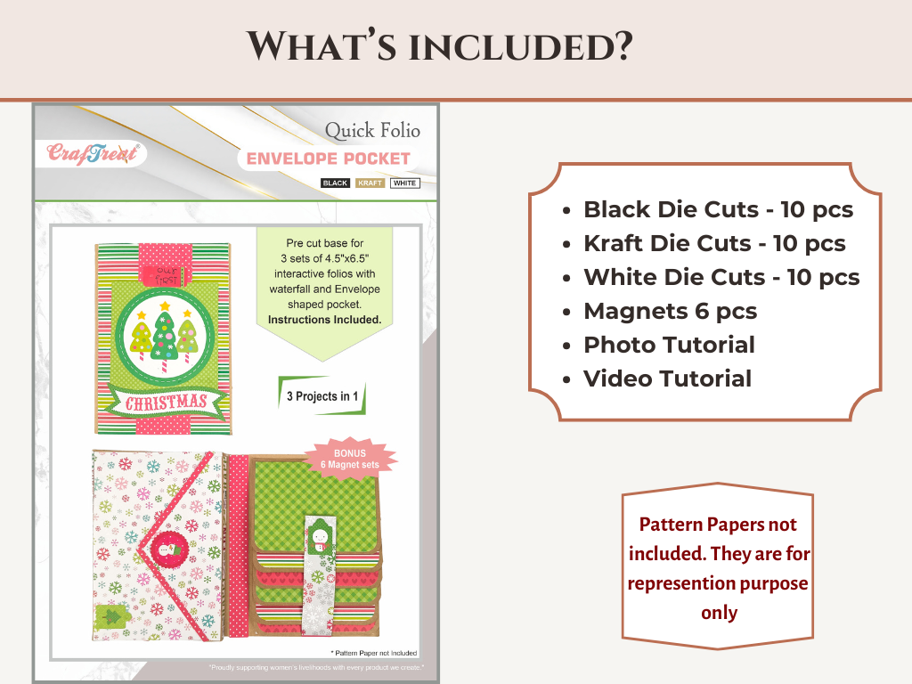 Craftreat Scrapbook Blank Quick Folio - Envelope Pocket Folio - Black, Kraft and White