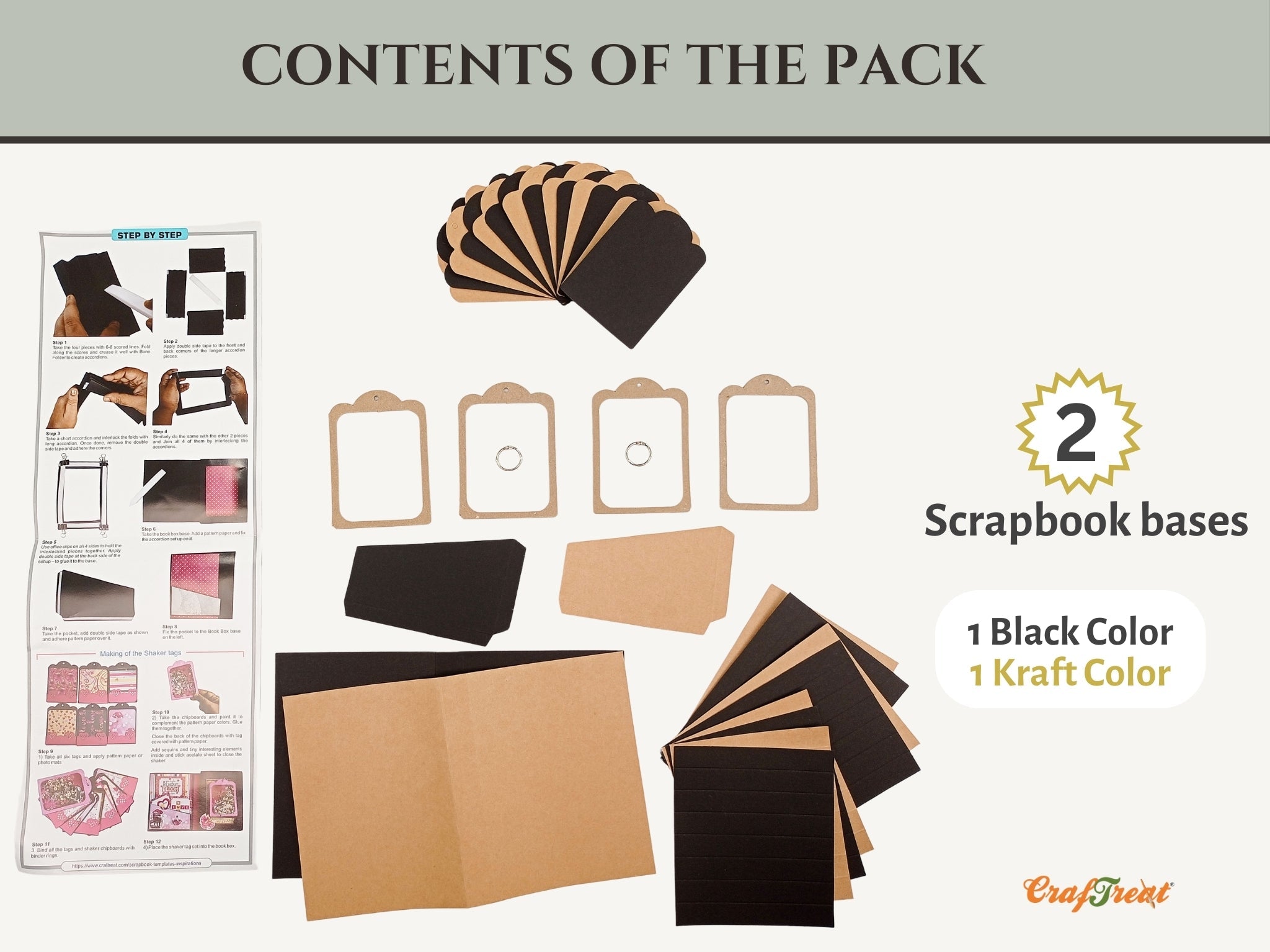 CrafTreat Scrapbook Blanks - Book Box Shaker Tag - Black & Kraft Color