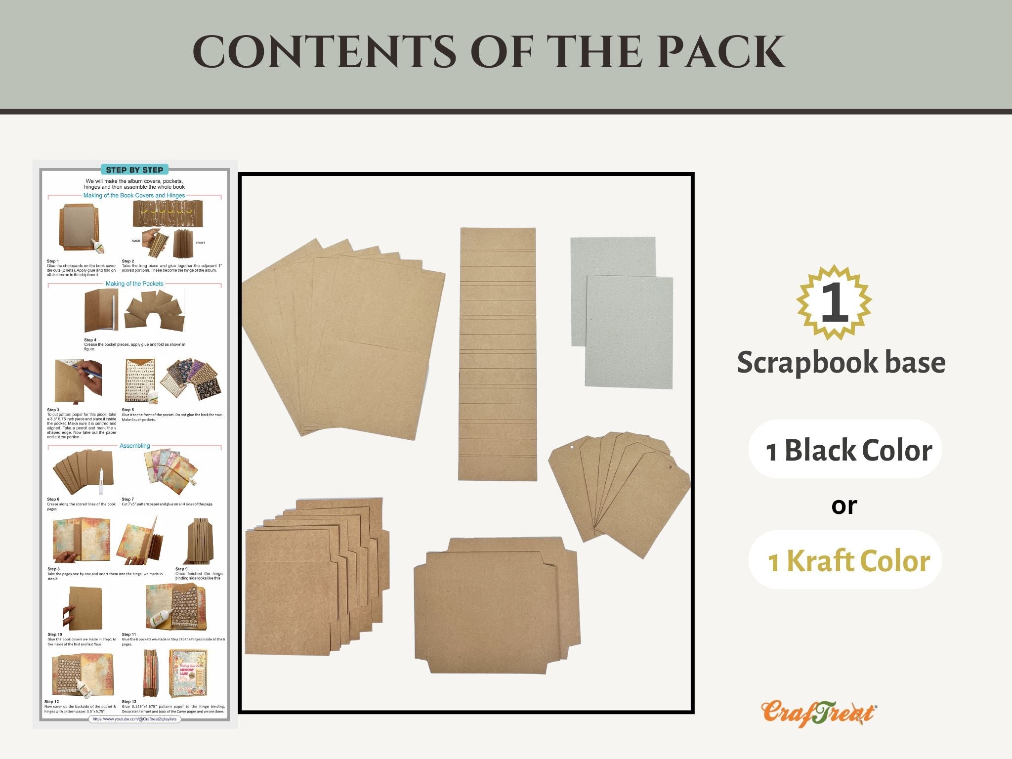 CrafTreat Scrapbook Blanks - Accordion Hinge Book DIY - Kraft