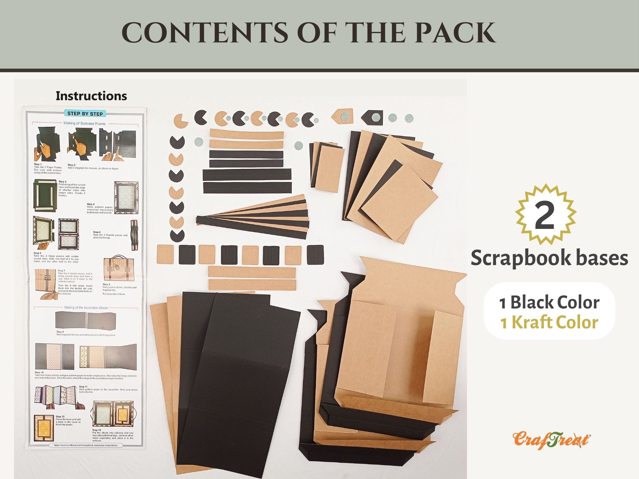 CrafTreat Scrapbook Blanks - Frame Accordion Suitcase - Black & Kraft Color