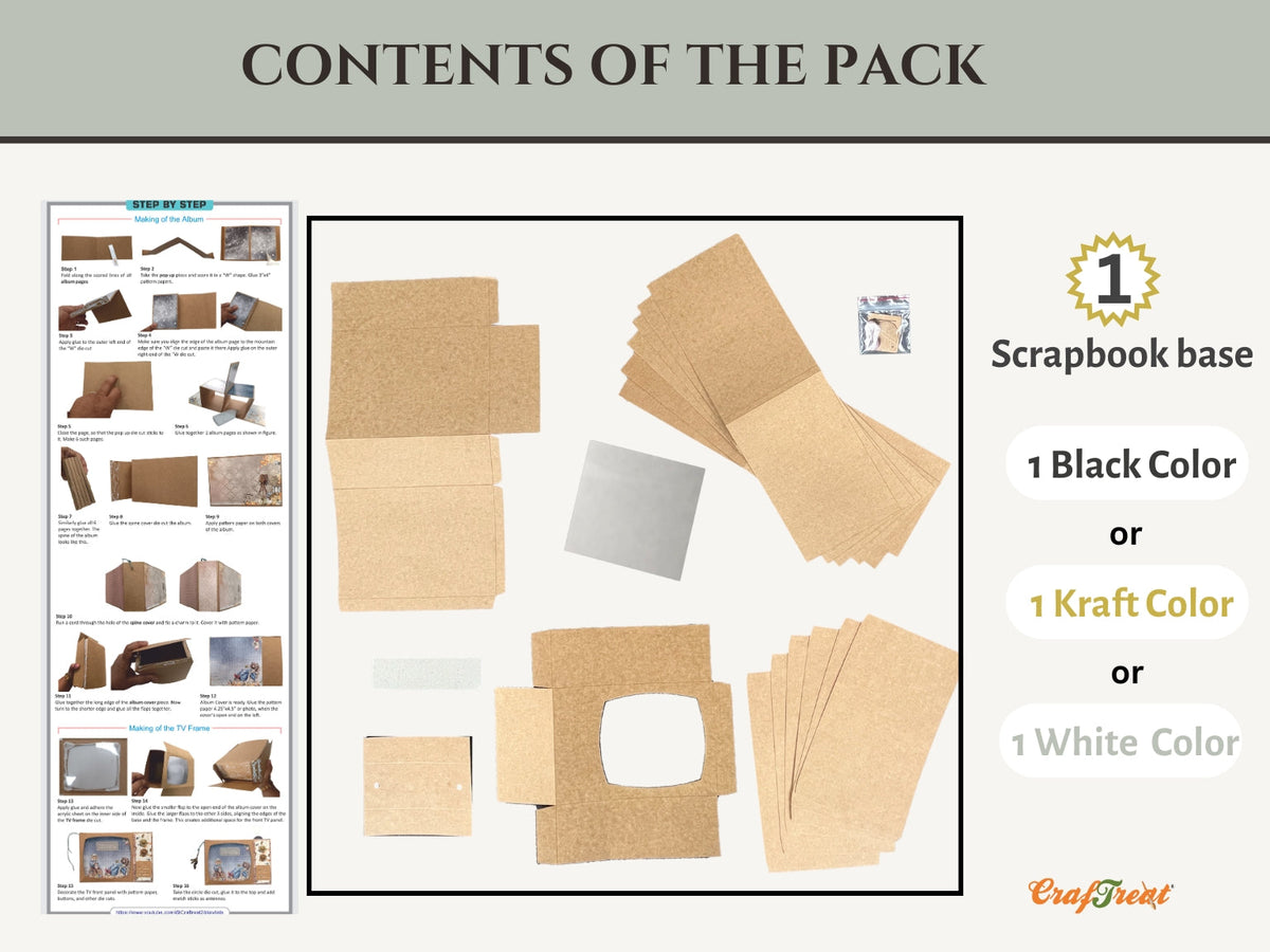 CrafTreat Scrapbook Blank Precut Album Base - TV Pop Up Mini Album - White