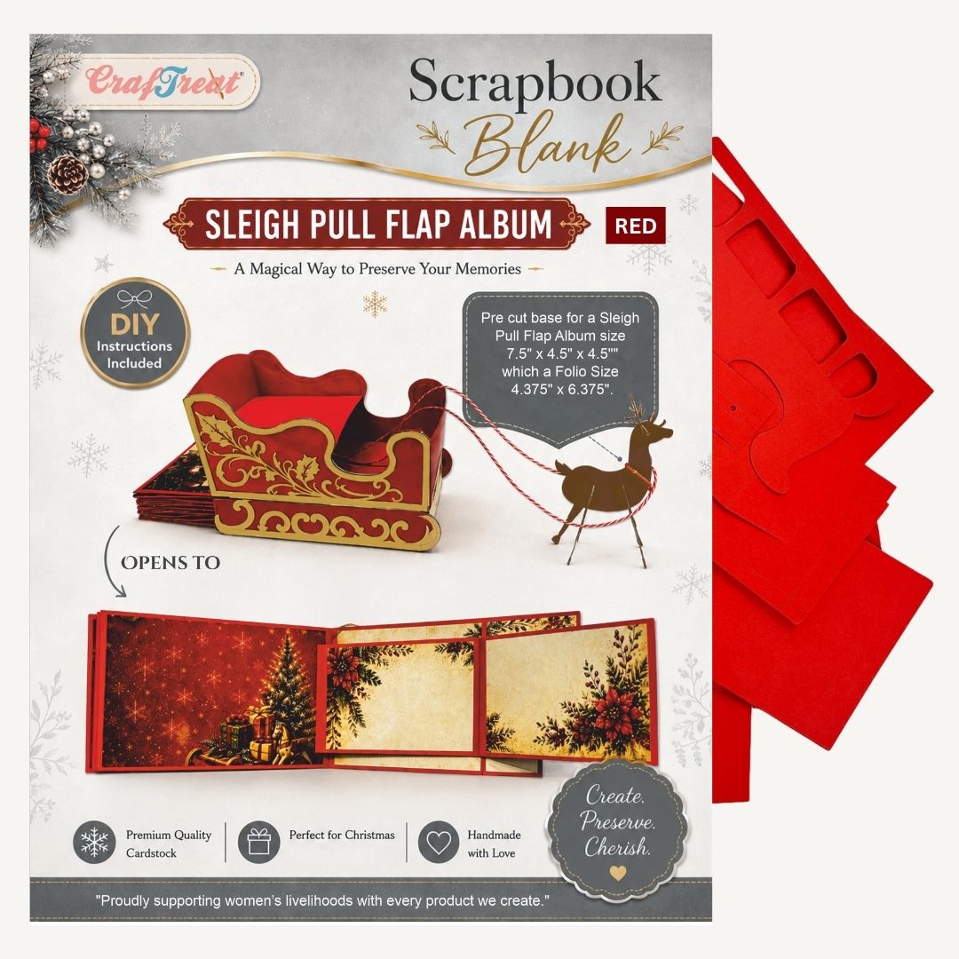 CrafTreat Scrapbook Blank - Sleigh Pull Flap Album - Red