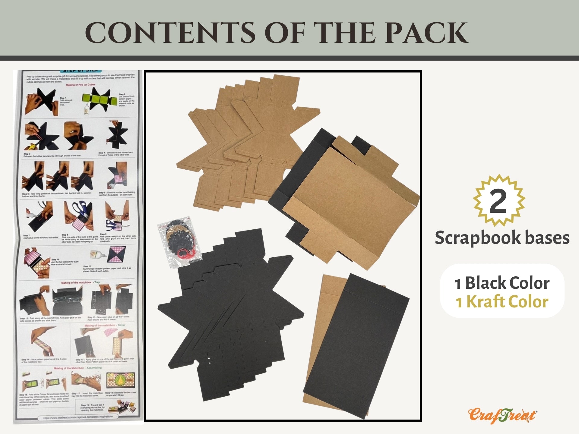 CrafTreat Scrapbook Blanks - Pop Up Cubes Explosion Box - Black & Kraft Color
