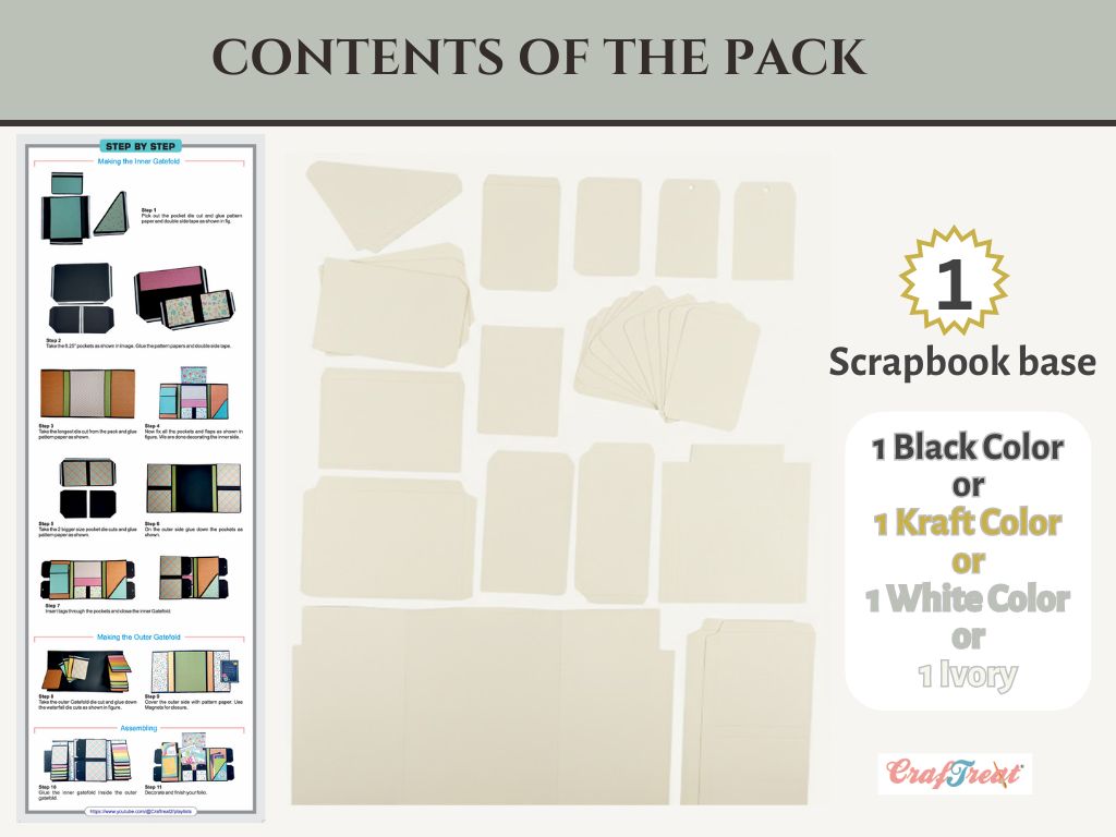 CrafTreat Scrapbook Blank Precut Album Base - Gate Fold Folio - Ivory