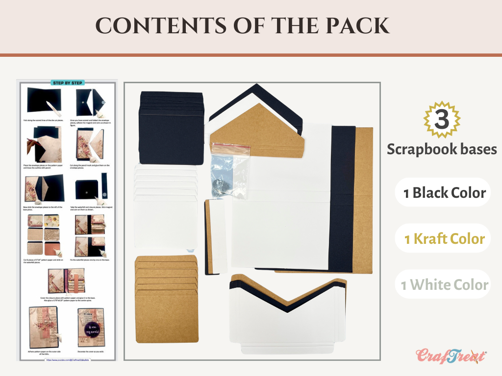 Craftreat Scrapbook Blank Quick Folio - Envelope Pocket Folio - Black, Kraft and White