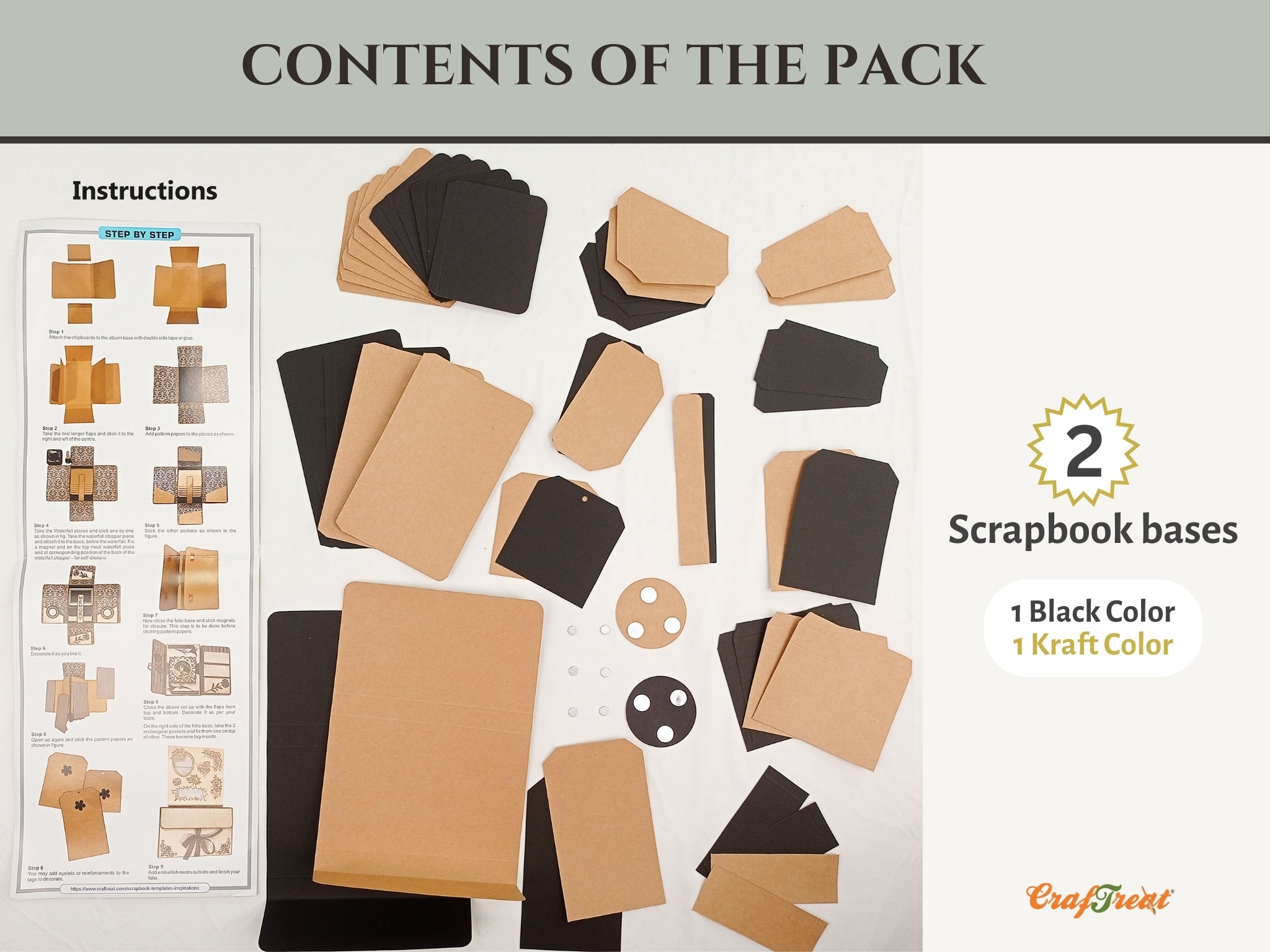 CrafTreat Scrapbook Blanks - TriFold Folio Wallet - Black & Kraft Color