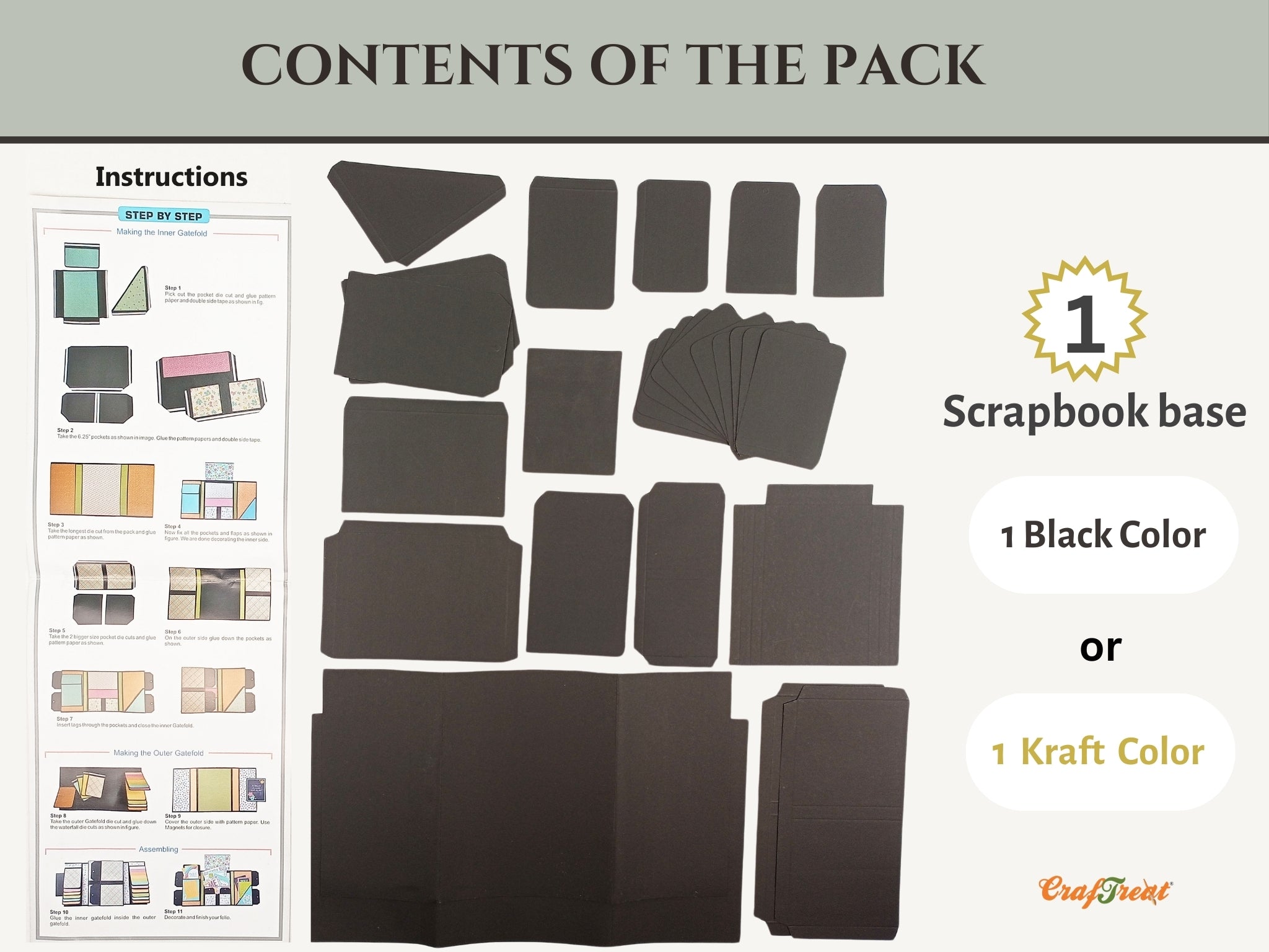 CrafTreat Scrapbook Blanks - Gate Fold Folio - Black Color