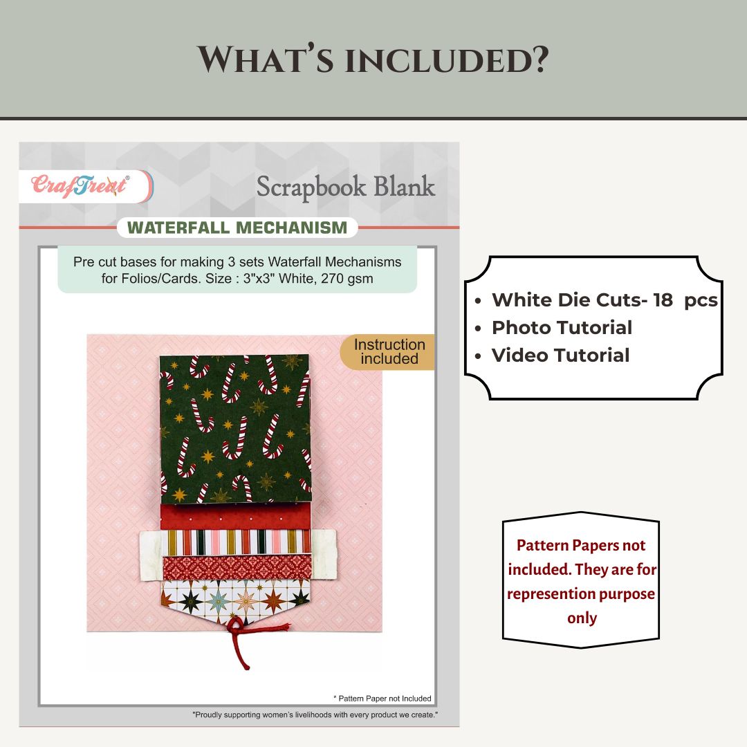 CrafTreat Scrapbook Blank Precut Base - Waterfall Mechanism White - 3"x3"