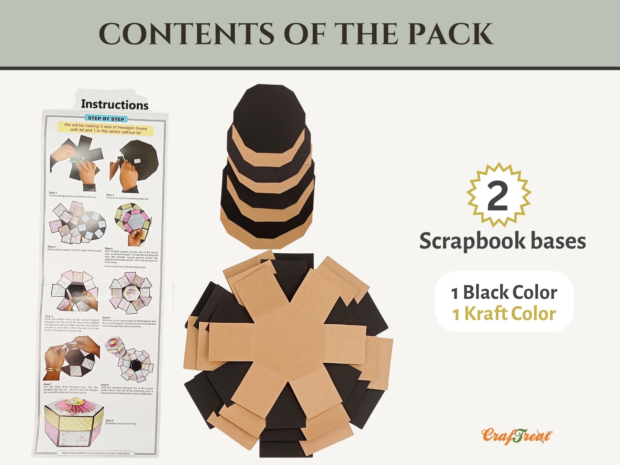 CrafTreat Scrapbook Blanks - Hexagon Explosion Box - Black & Kraft Color