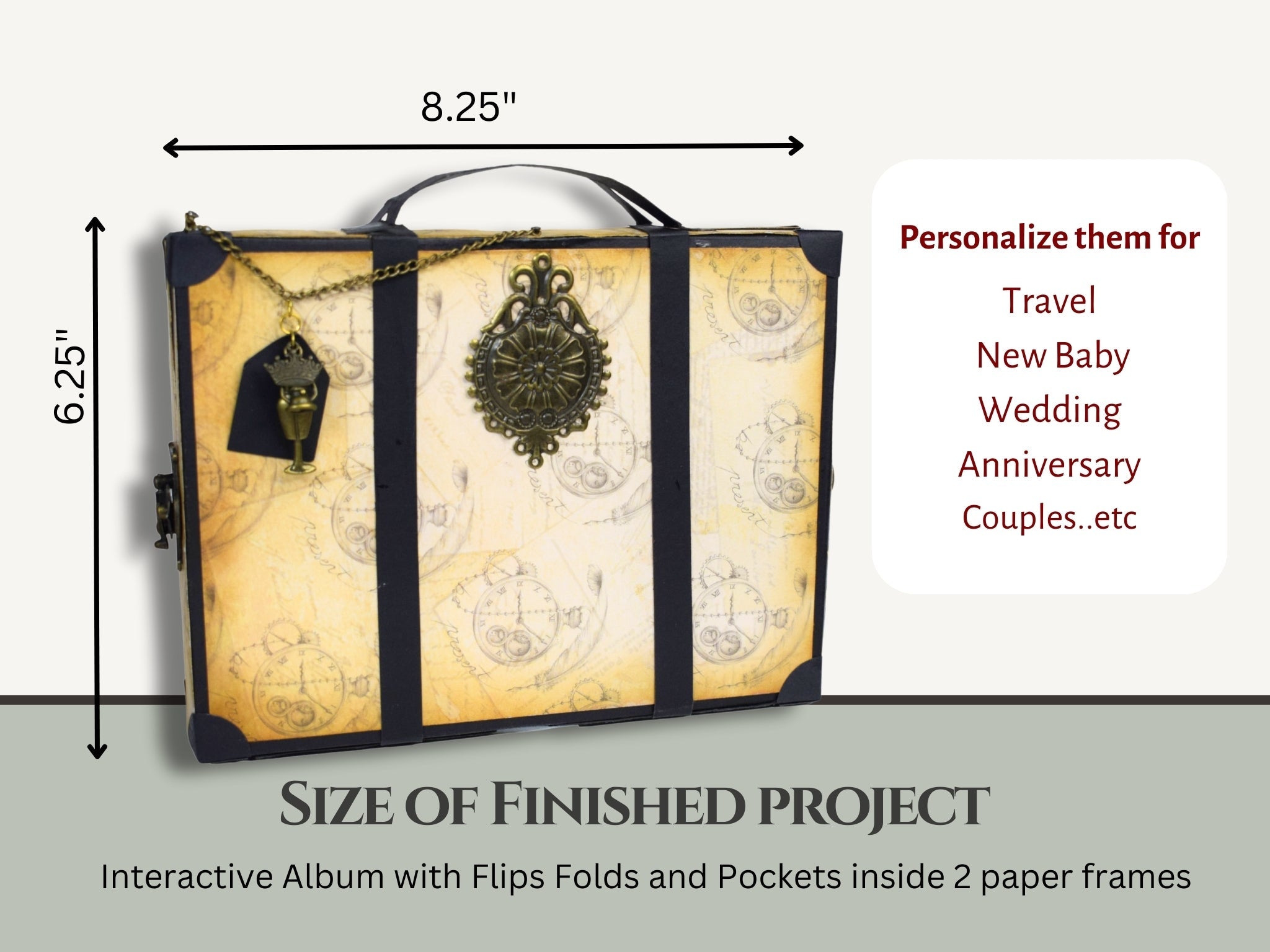 CrafTreat Scrapbook Blanks - Frame Accordion Suitcase - Black & Kraft Color