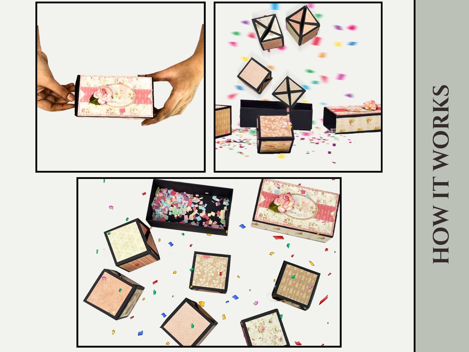 CrafTreat Scrapbook Blanks - Pop Up Cubes Explosion Box - Black & Kraft Color