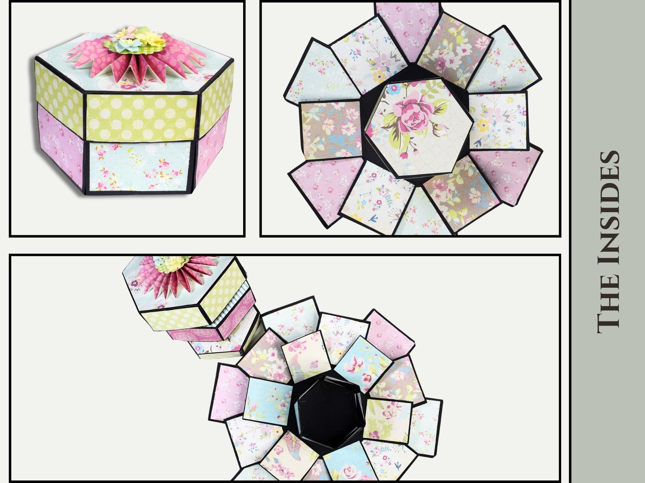 CrafTreat Scrapbook Blanks - Hexagon Explosion Box - Black & Kraft Color