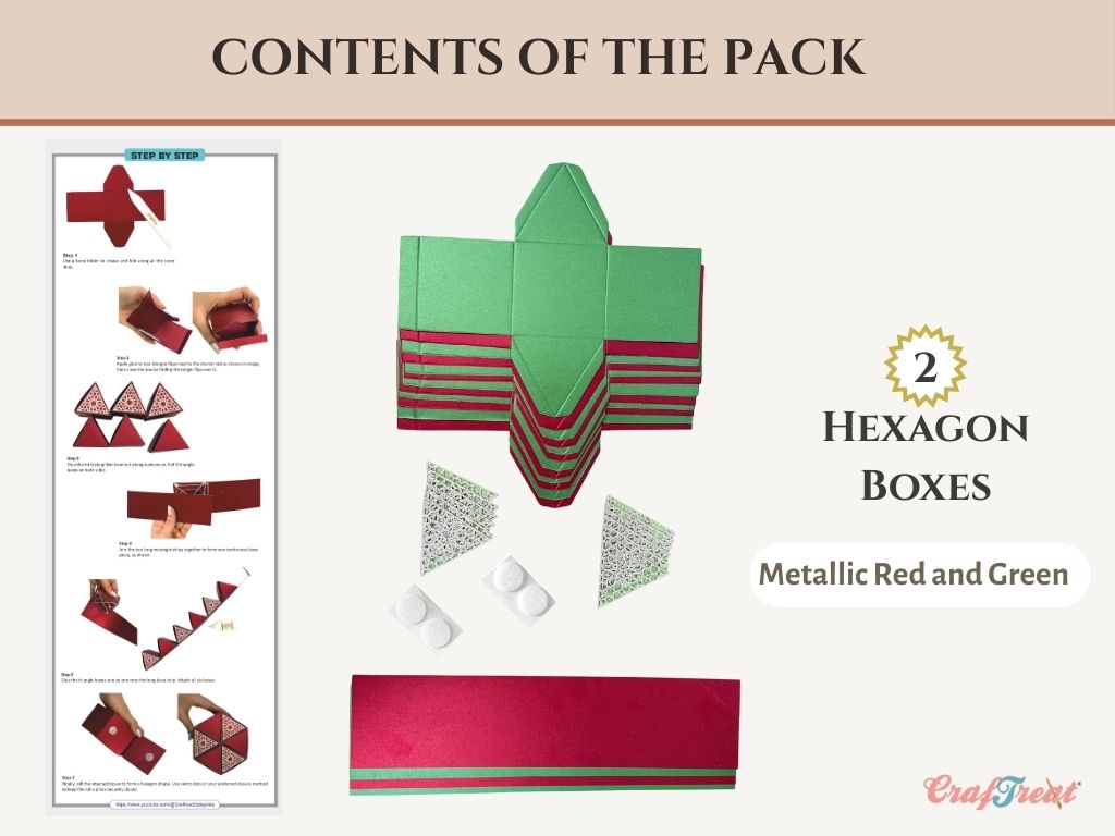 CrafTreat Scrapbook Hexagon Roll up - Metallic Red & Green