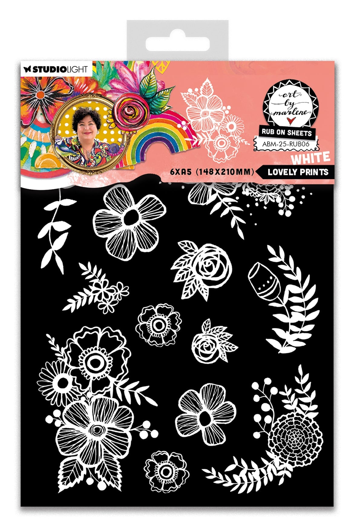 ABM Rub-Ons Lovely Prints, White Art By Marlene 6 Sheets