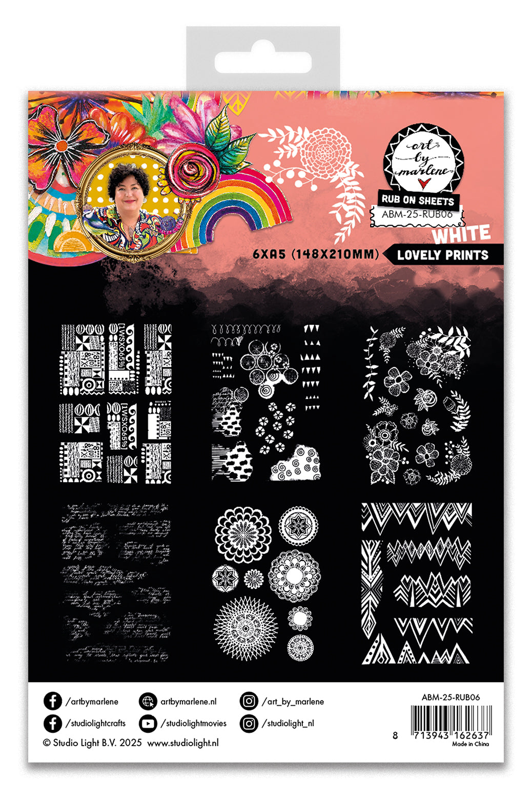 ABM Rub-Ons Lovely Prints, White Art By Marlene 6 Sheets