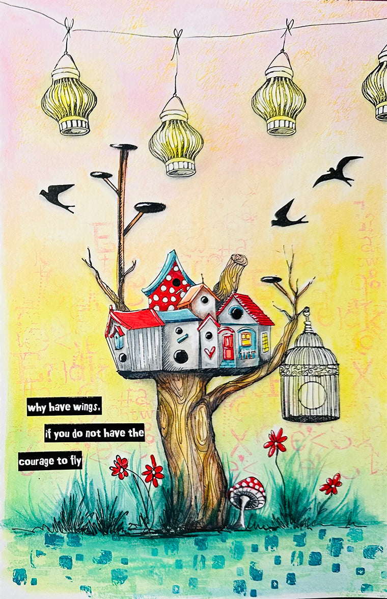 ABM Clear Stamp A Bird Mansion Art by Marlene 8 Pieces