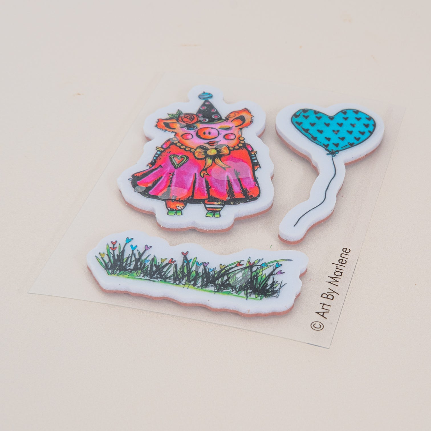 ABM Cling Rubber Stamp Sweetie Pie Art By Marlene 3 Pieces