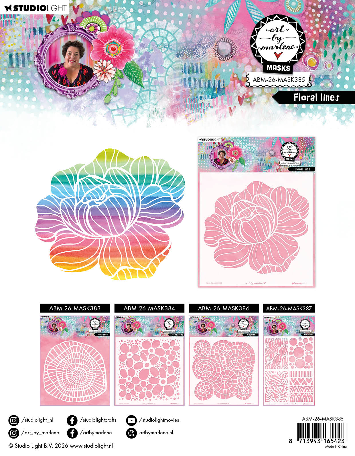 ABM Mask Floral Lines Art by Marlene 1 Piece