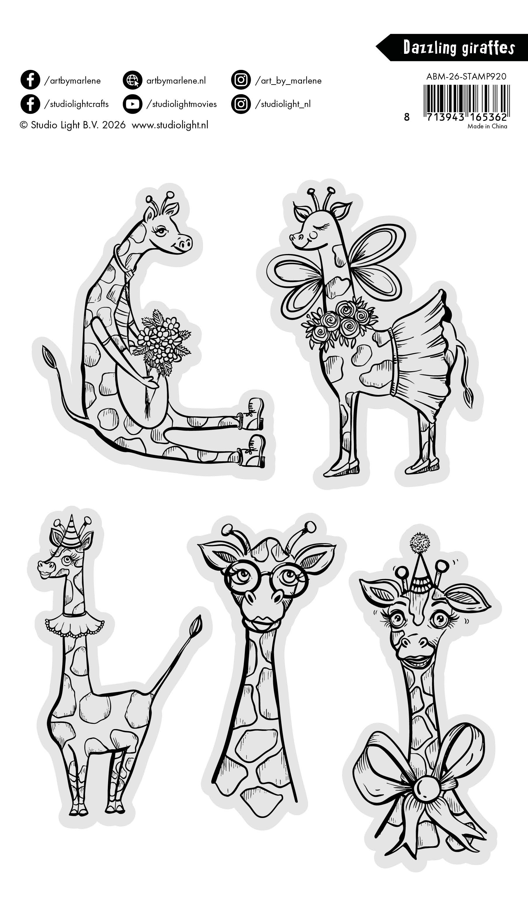 ABM Clear Stamp Dazzling Giraffes Art by Marlene 5 Pieces