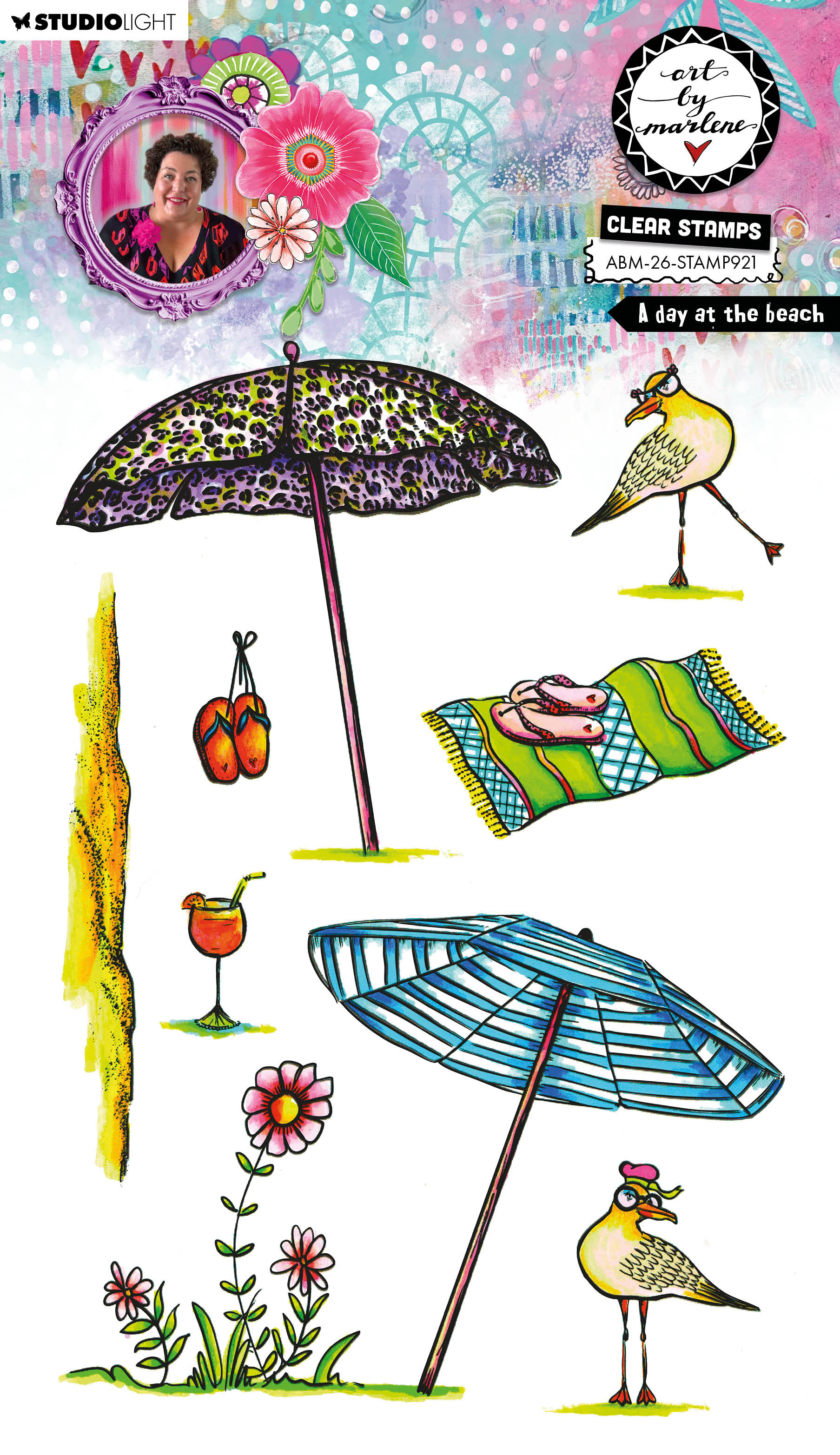 ABM Clear Stamp A Day At The Beach Art by Marlene 9 Pieces