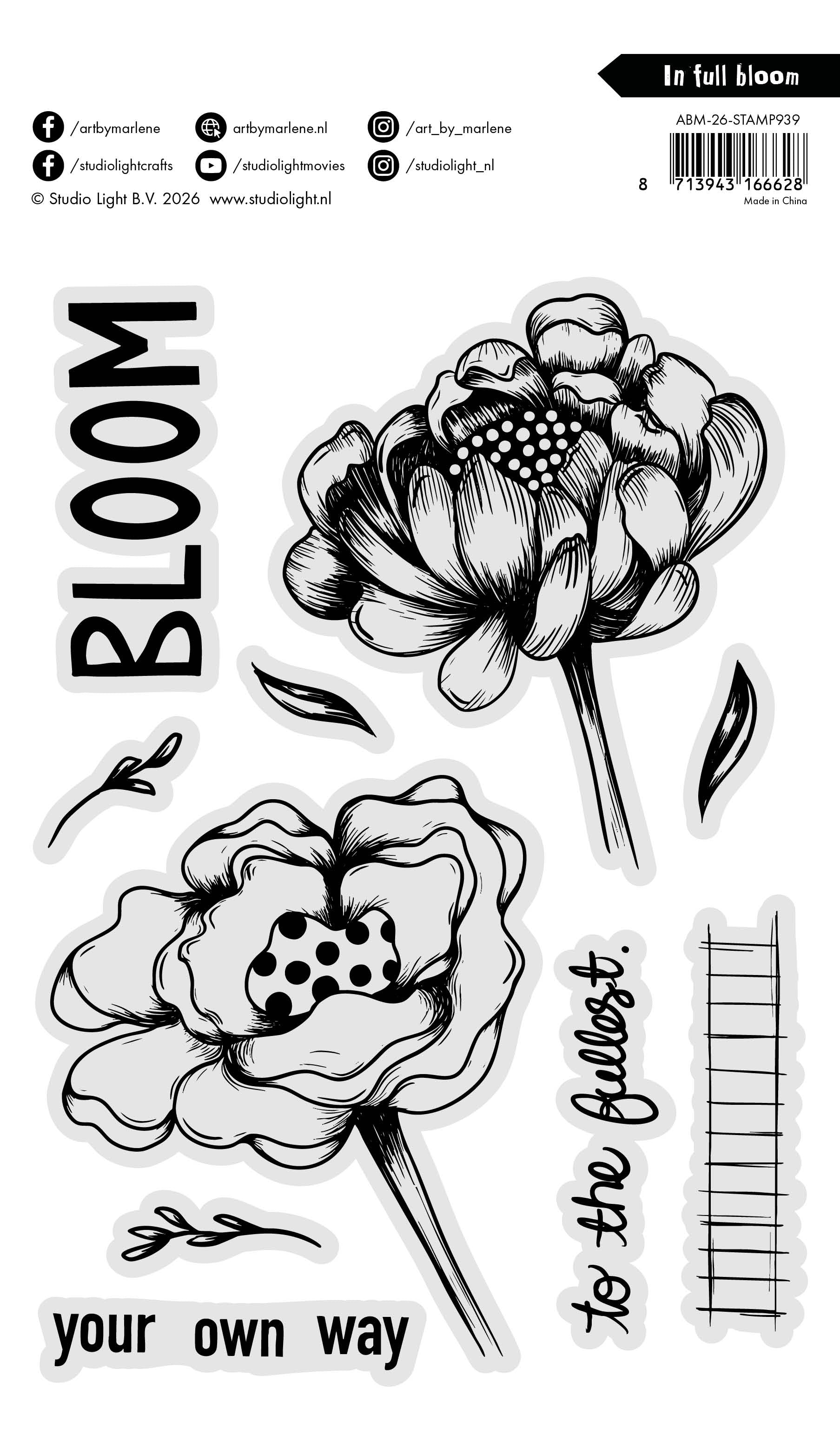 ABM Clear Stamp In Full Bloom Art by Marlene 10 Pieces